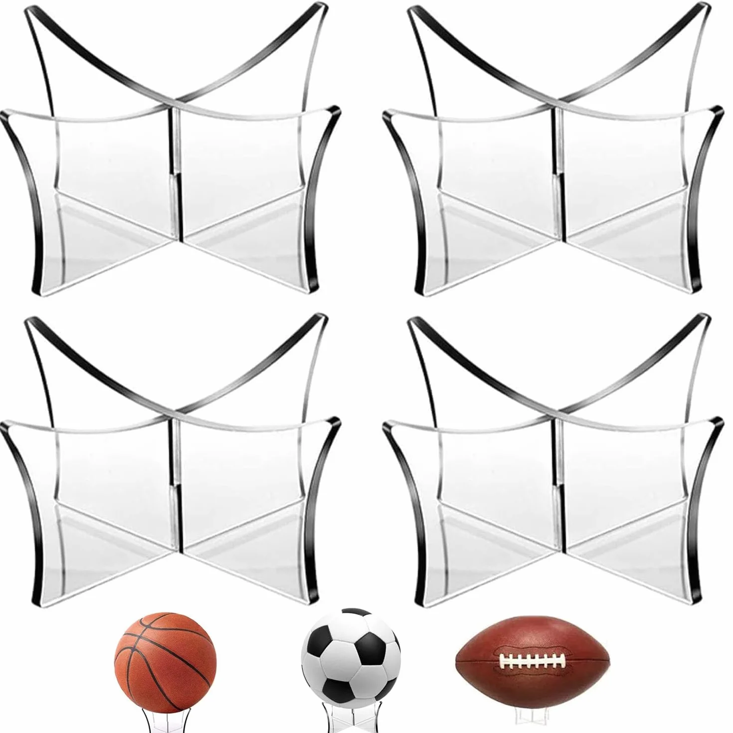 Espositore Palloni 4 Pezzi Base Acrilico Trasparente per Pallone da Calcio Pallavolo