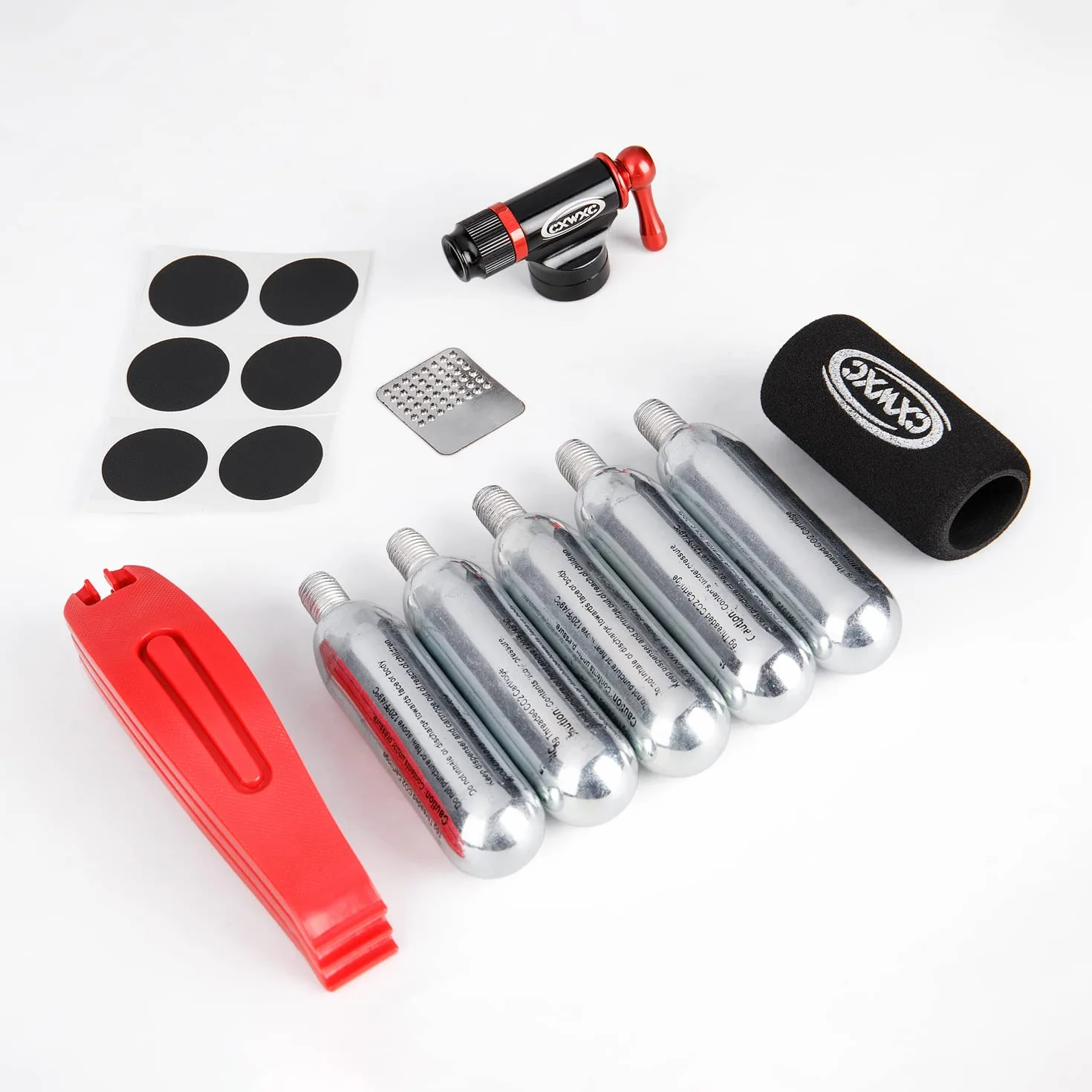 Pompa CO2 portatile Kit di gonfiaggio con cartucce 5x16g per pneumatici bici - Valvole Presta e Schrader