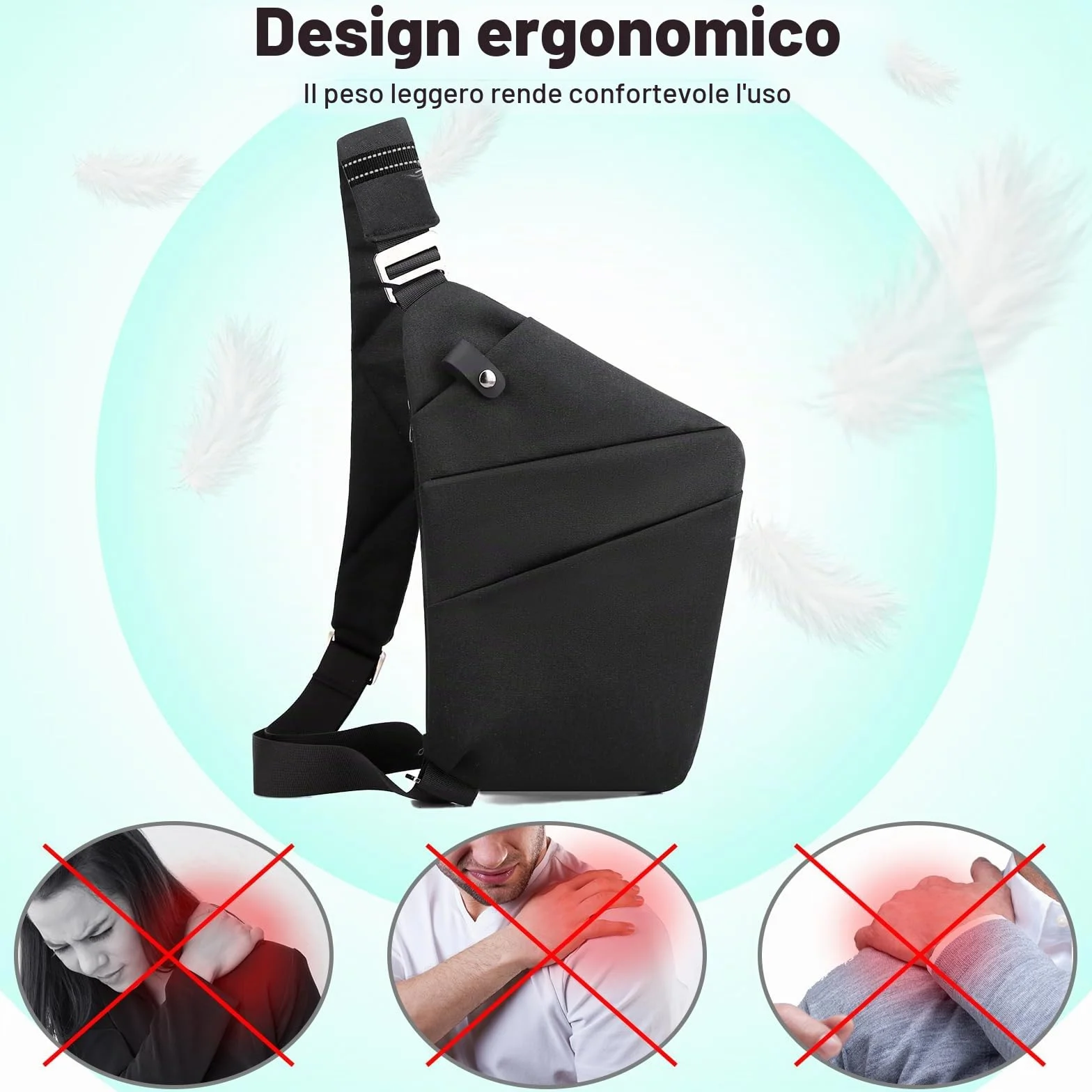 Borsa da viaggio antifurto monospalla grande capacità a tracolla al petto leggera per viaggi e sport