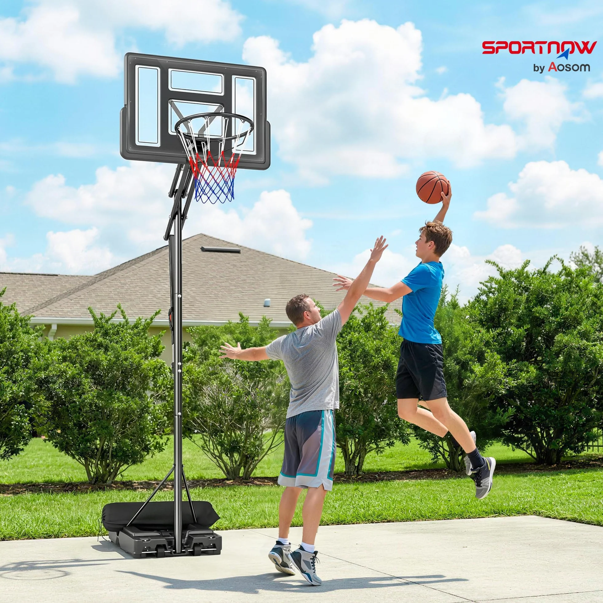 SPORTNOW Canestro Basket Regolabile 235-305 cm, Tabellone Infrangibile, Portatile, Nero