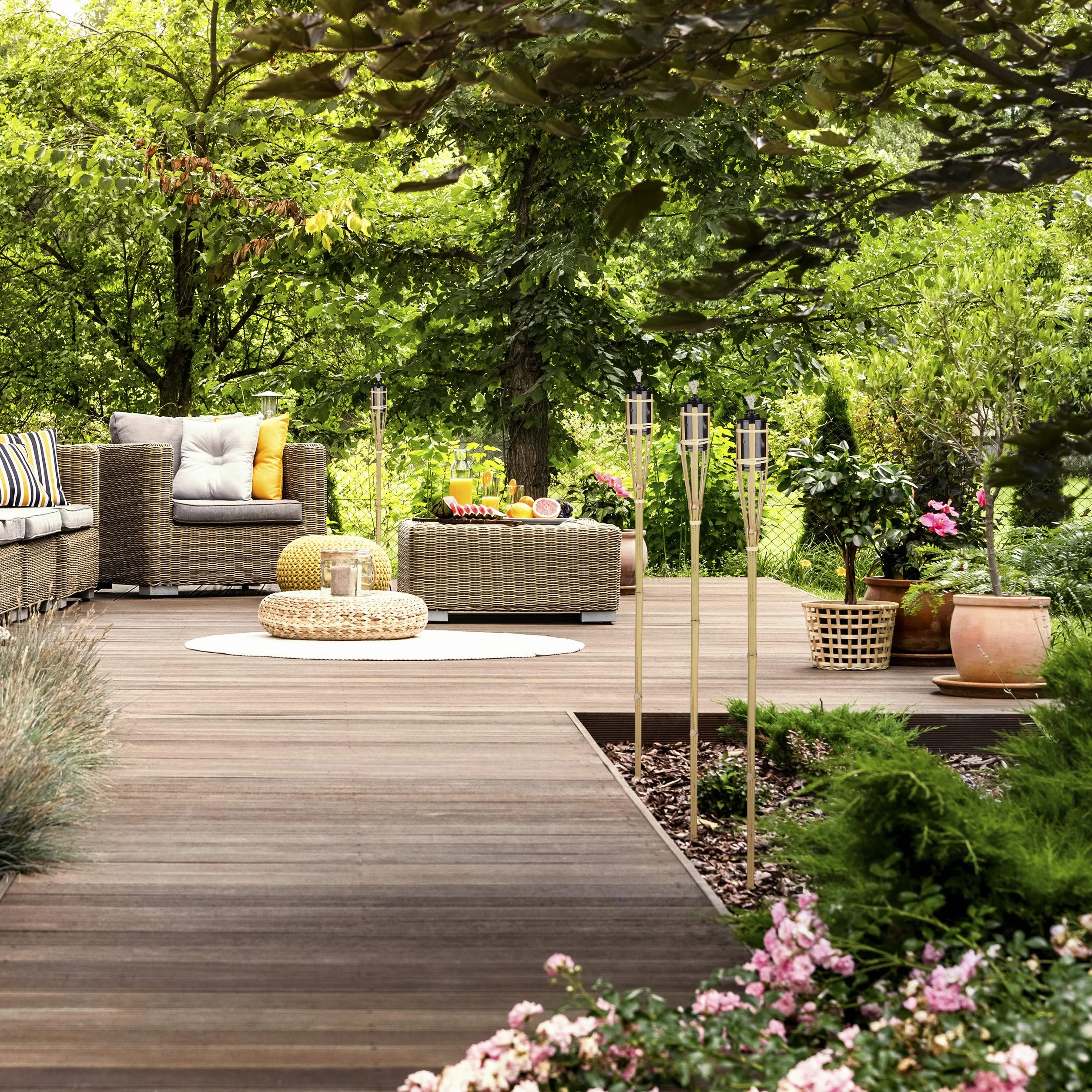 Relaxdays 40 Candele per Giardino, Fiaccola ad Olio in Bambù, H 90 cm, Naturale
