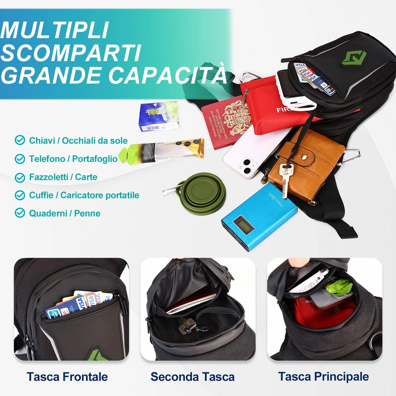Eshow Marsupio da Gamba Moto, Borsa Cosciale Espandibile con Striscia Riflettente e Cintura Regolabile per Uomo Donna, Borsello Sportivo Nero