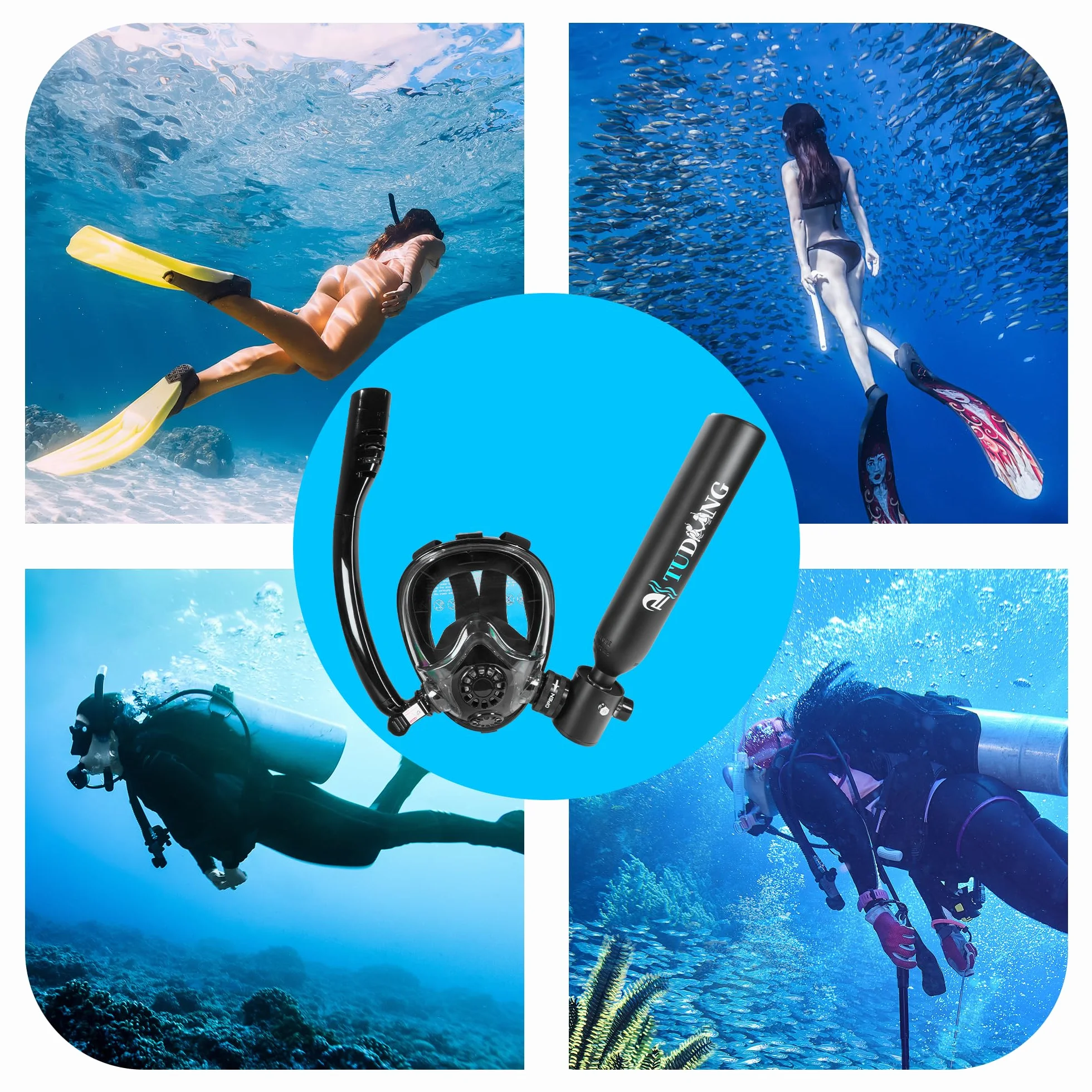 Bombola per immersioni subacquee 0.5L TUDIVING, mini ossigeno con maschera snorkeling, kit portatile
