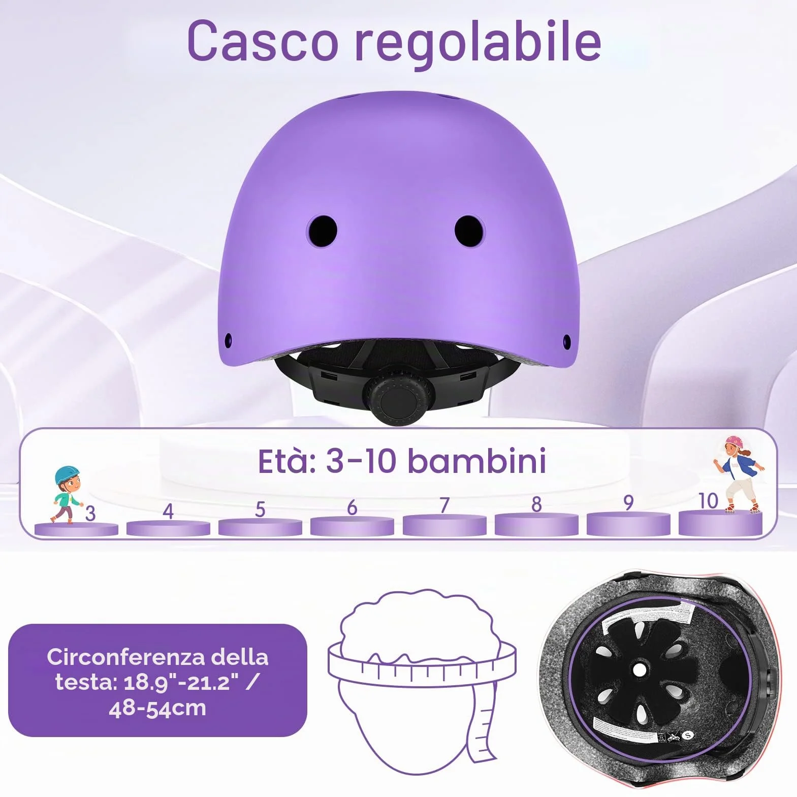 Wayeee Set Protezioni per Bambini Casco Regolabile Ginocchiere Gomitiere per Skateboard Bicicletta