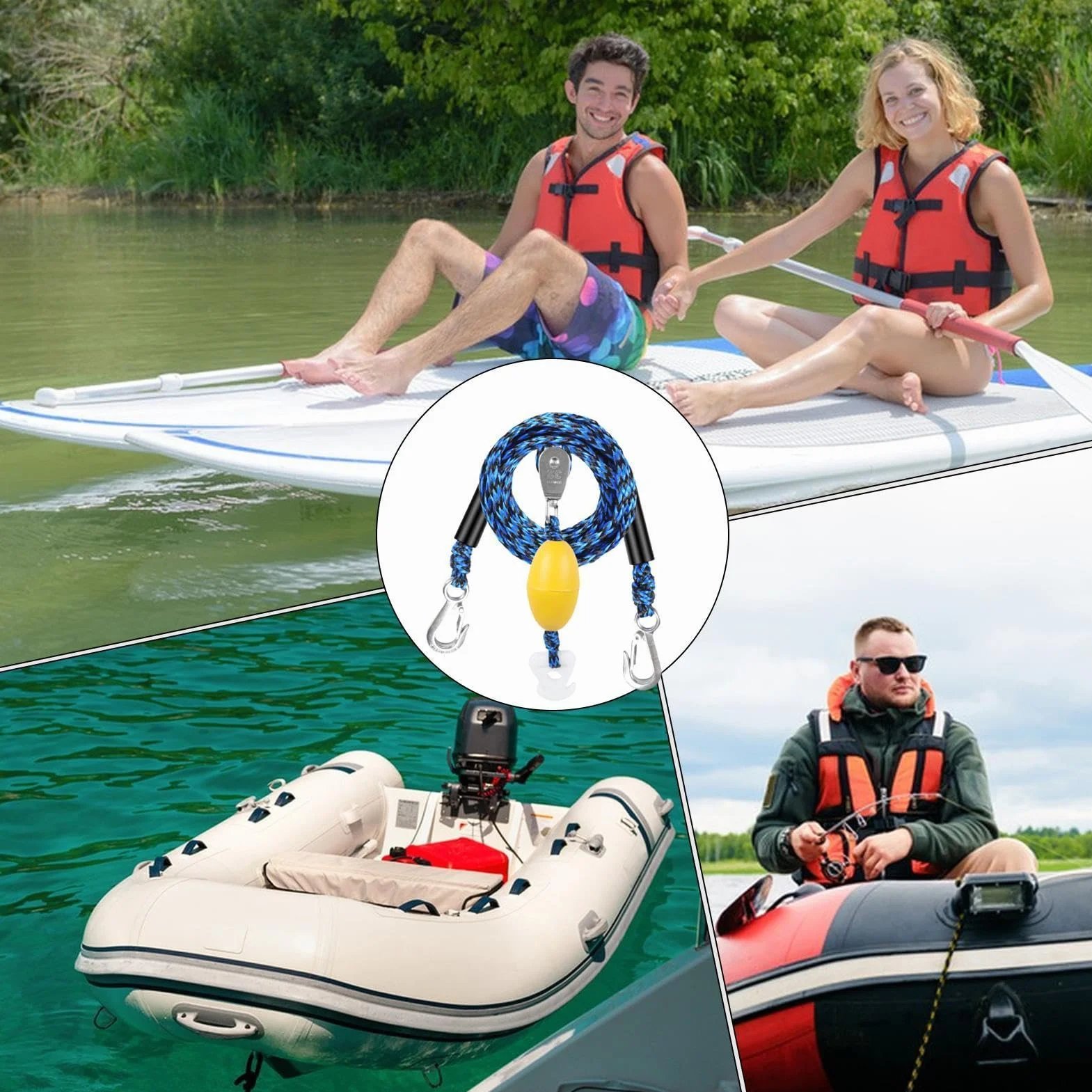 Imbracatura da Traino per Tubing con Gancio e Carrucola Girevole 360° per Sport Acquatici