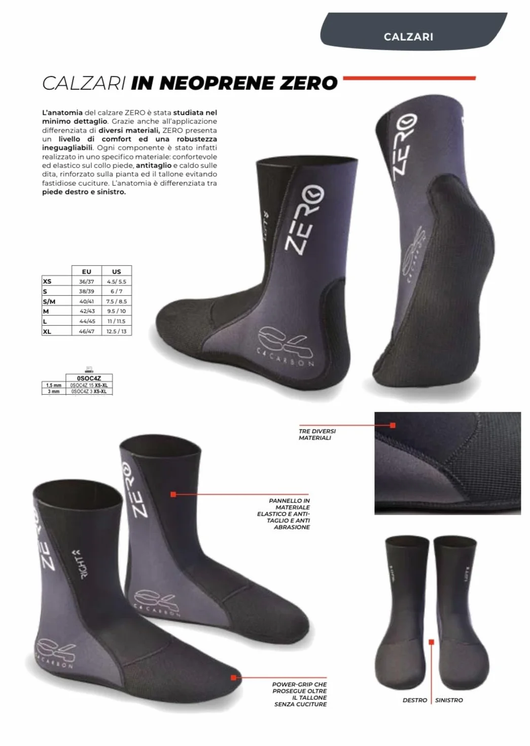 C4 Calzari ZERO da Immersione in Neoprene spessore da 1.5 mm o 3 mm Apnea Pesca Subacquea