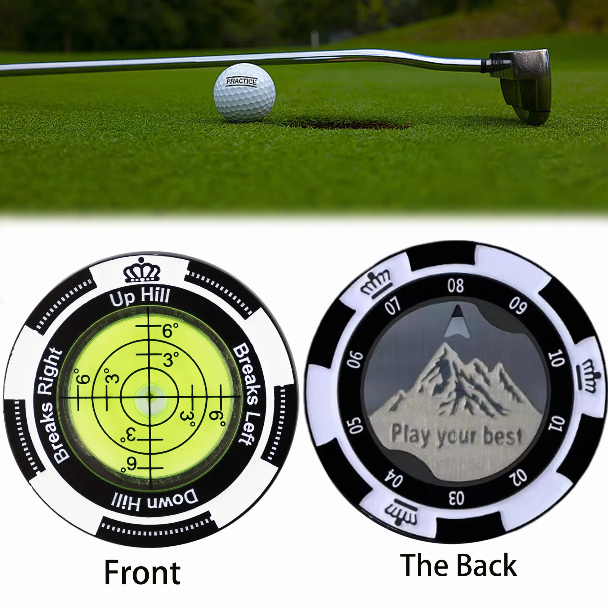 Golf Reader Horizontal Ball Marker z Poziomnicą, Precyzyjny Czytnik Zieleni, Klips na Czapkę
