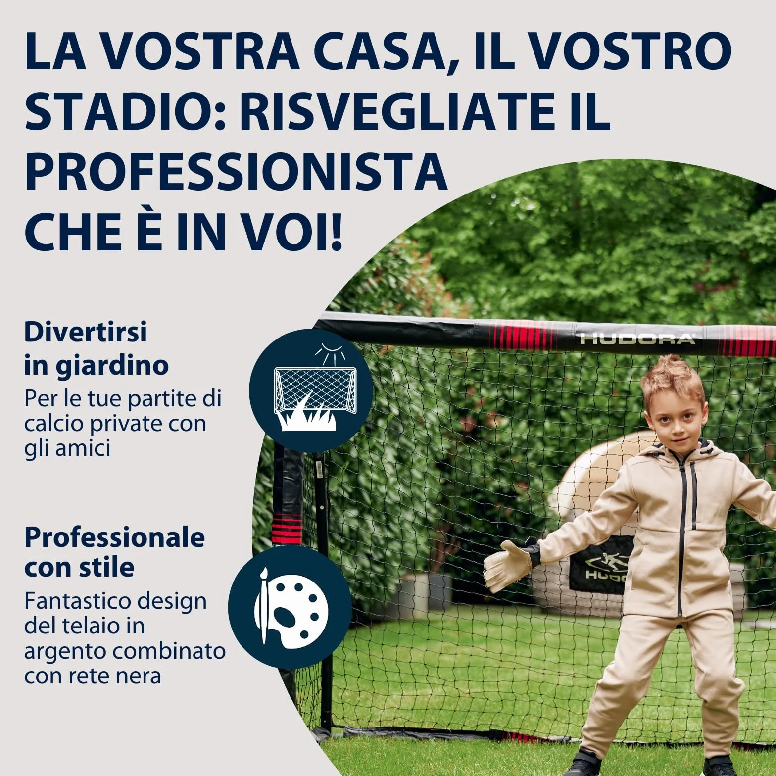 HUDORA Porta da calcio Pro Tect Grande, rivestita in gommapiuma con rete, antiurto