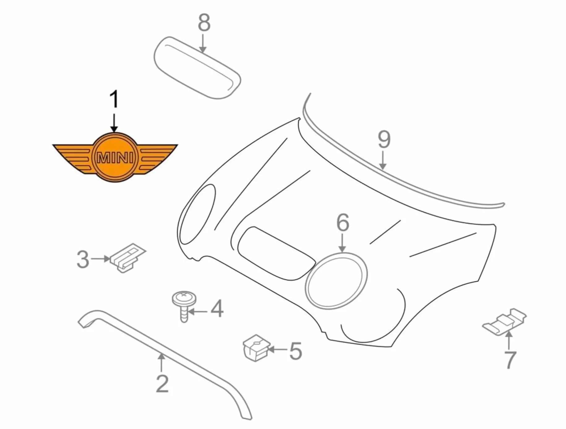 Oryginalny stemma Mini na maskę BMW Mini 51147026184