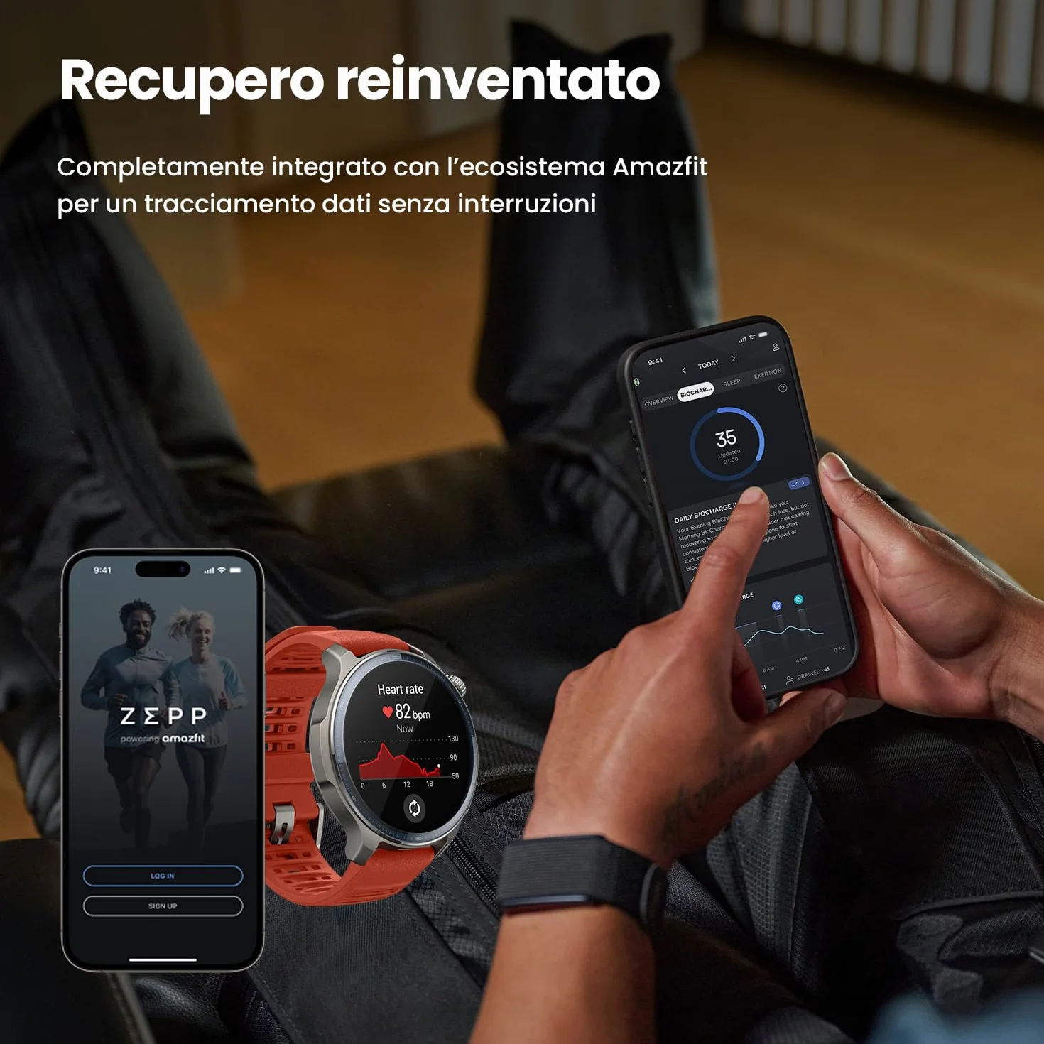 Amazfit Helio Strap Smart Band Fitness Tracker, Frequenza Cardiaca, Sonno 24/7, Batteria 10 Giorni, 50+ Sport, Allenamento di Forza, HYROX