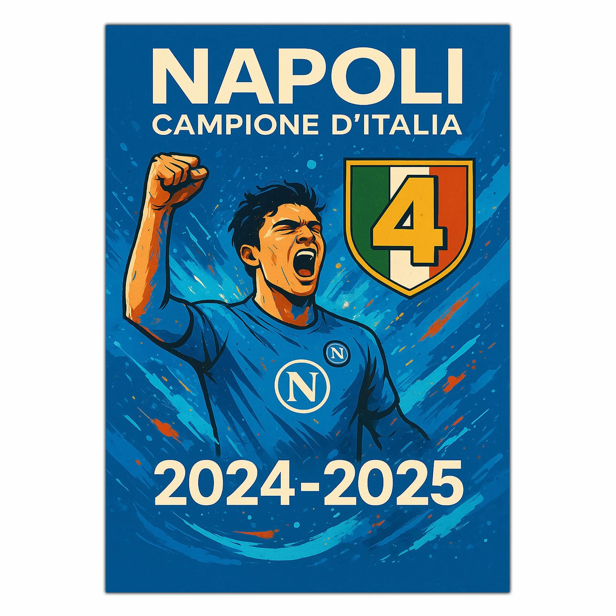 GamesMonkey Poster Napoli Campione 4 Scudetto 2024 2025 Calcio Vittoria Tricolore Ultras Made in Italy 21x30