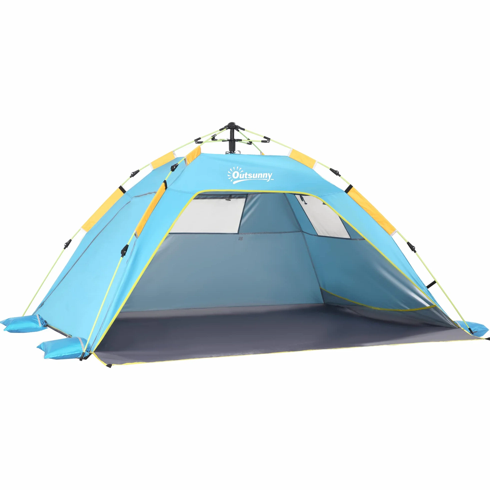 Outsunny Tenda da Spiaggia con Finestre Richiudibili e Porta a Cerniera, 220x173x120 cm