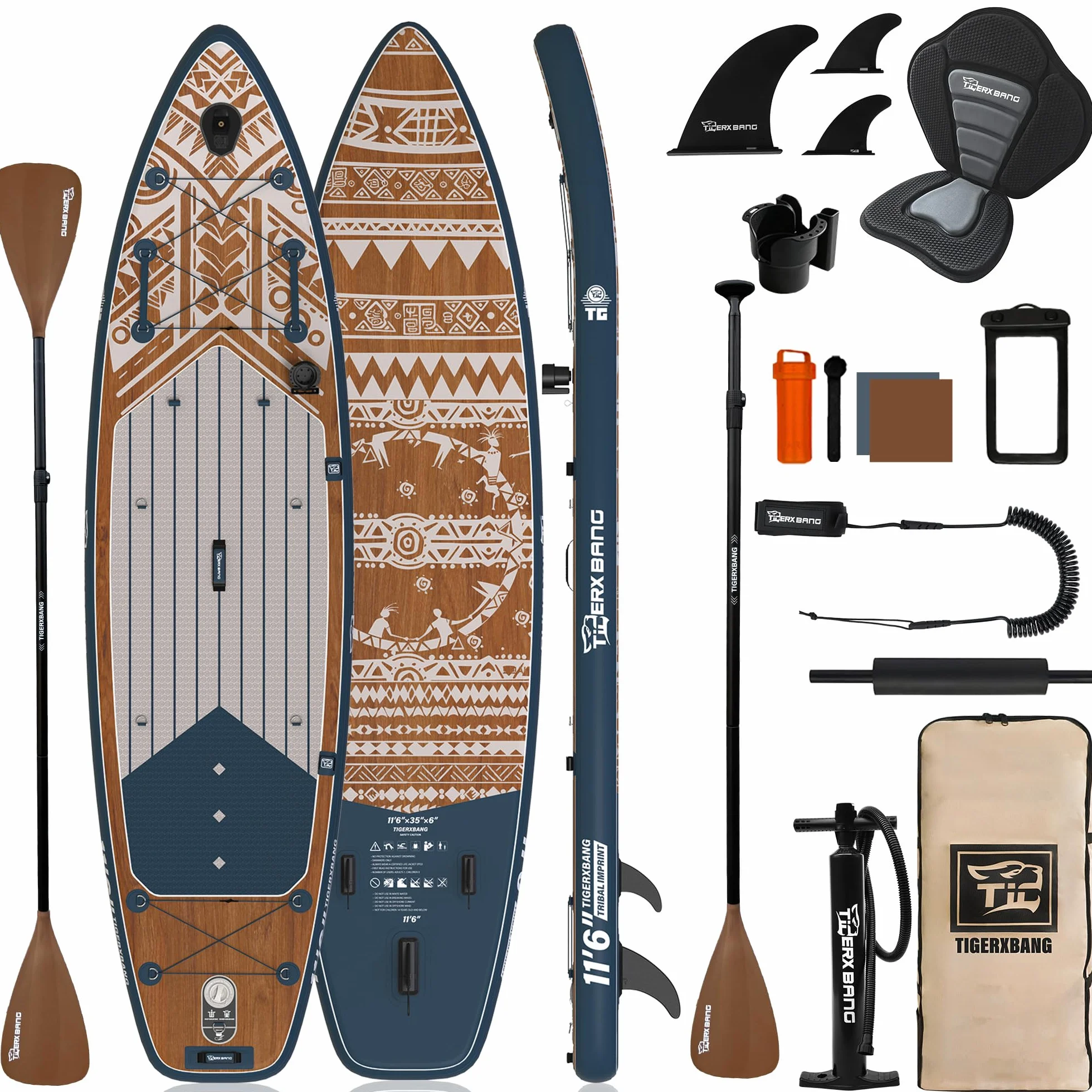 TIGERXBANG Tavola SUP Gonfiabile 353 x 89 x 15 cm, Extra Larga e Stabile, Serie Tribal Imprint, per Adulti, Famiglie e Principianti, con Accessori Inclusi