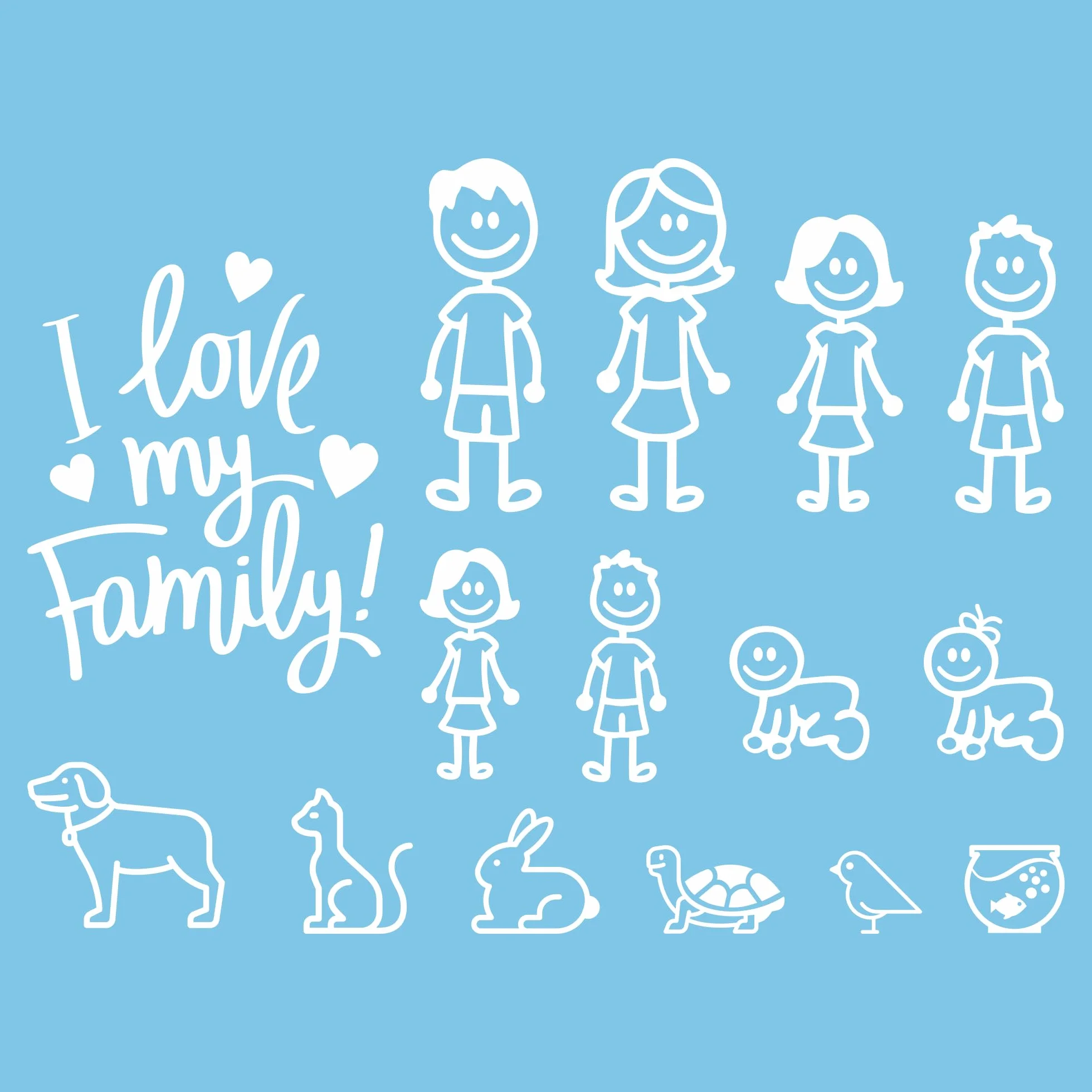 Autodomy Confezione Famiglia Felice di 15 Adesivi per Auto | Adesivi Macchina Famiglia (Bianco)