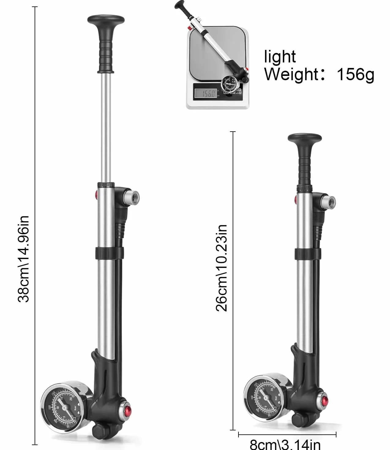 Pompa per ammortizzatori ad alta pressione Max 300 PSI con manometro e pulsante di spurgo 2 in 1 per bici MTB
