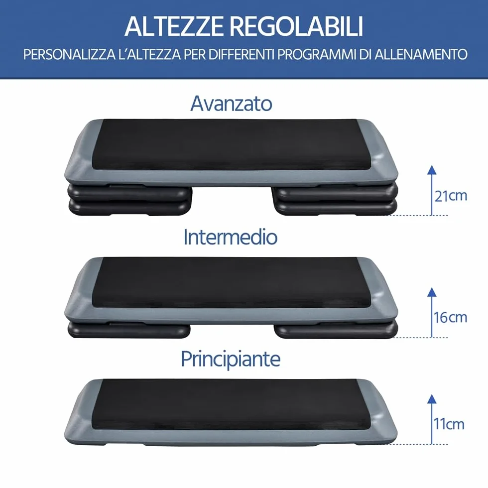 Yaheetech Step da Aerobica Piattaforma Step con 3 Altezze Regolabili 109,5 x 42 cm Grigio
