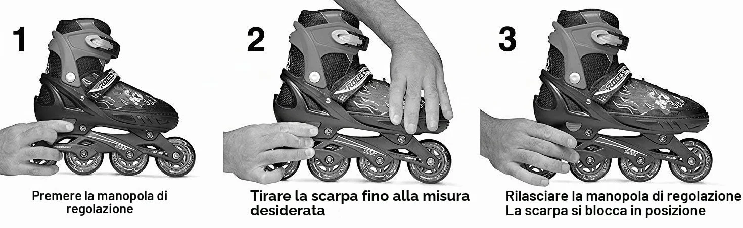 ROCES Jokey 3.0 Pattini a Rotelle Bambino Regolabili 4 Misure Scafo PE Ruote PU 64-72mm 82A Cuscinetti ABEC 3