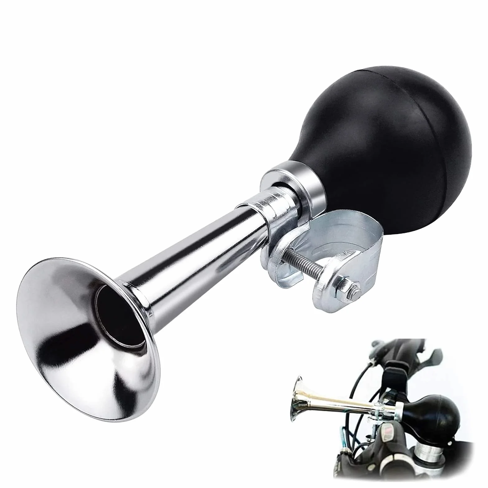 Campanella Clacson per Bicicletta Tromba d'Aria Retrò Diametro Corno 5,5 cm