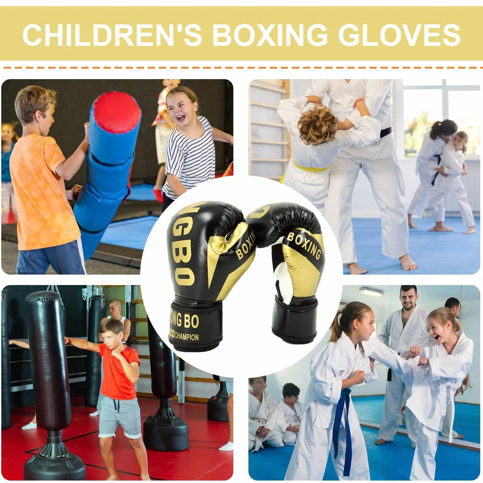 Guantoni Da Boxe Per Ragazzi E Ragazze 6-12 Anni Con Fascette Allenamento Sparring Combattimento