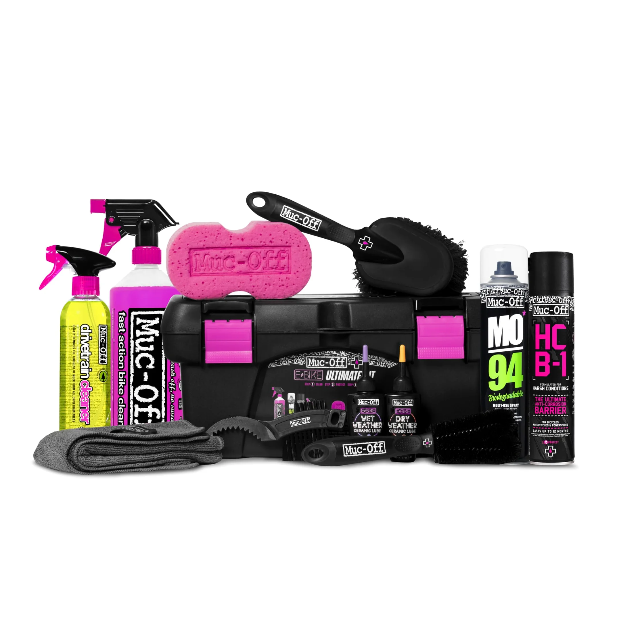 Muc-Off eBike Kit di Pulizia Ultimo - Kit Indispensabile per Pulire, Proteggere e Lubrificare la Tua e-Bike - Include Detergente per Bici, Detergente per Trasmissione, Spazzole e Altro