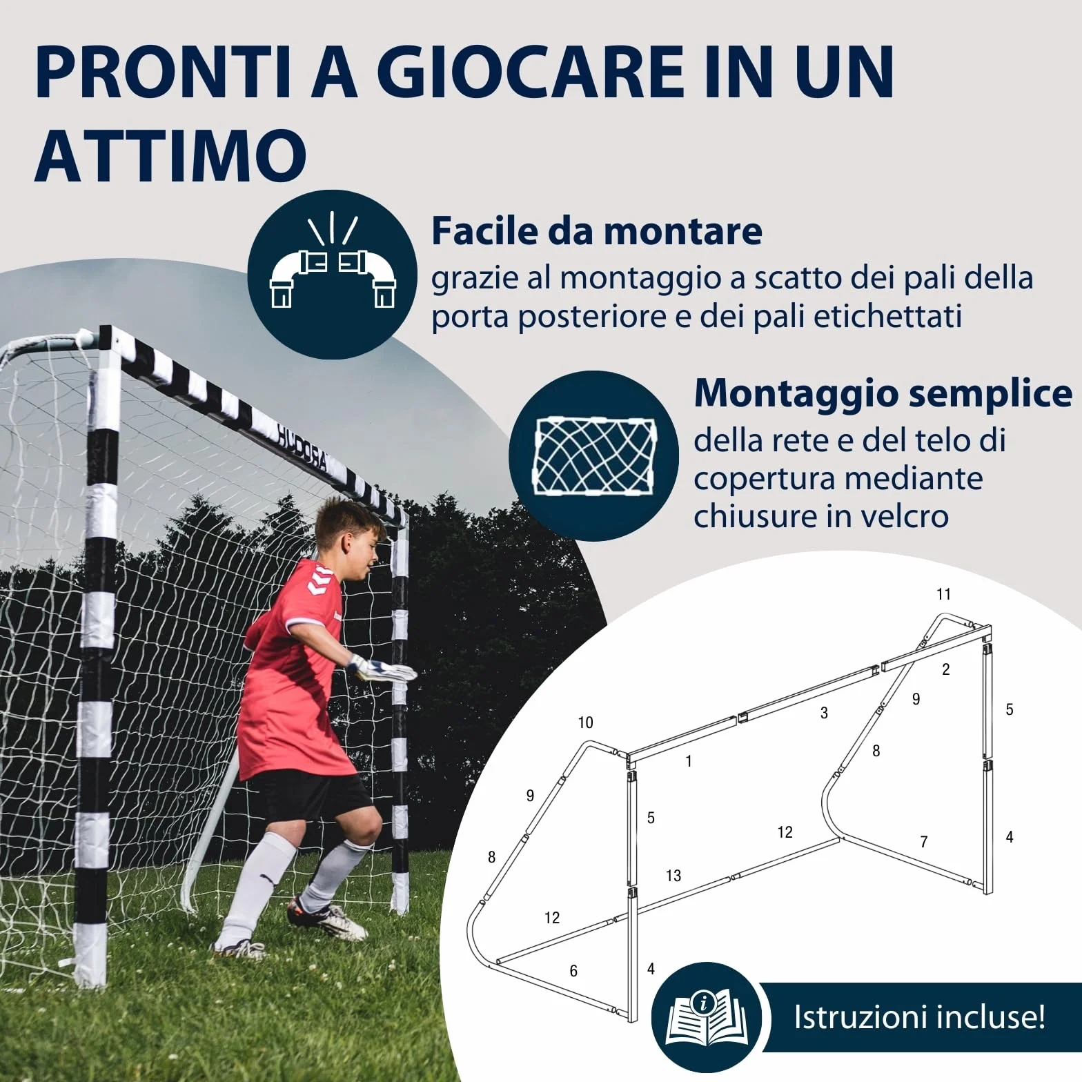 HUDORA Porta da calcio stadio resistente alle intemperie con rete per bambini e adulti
