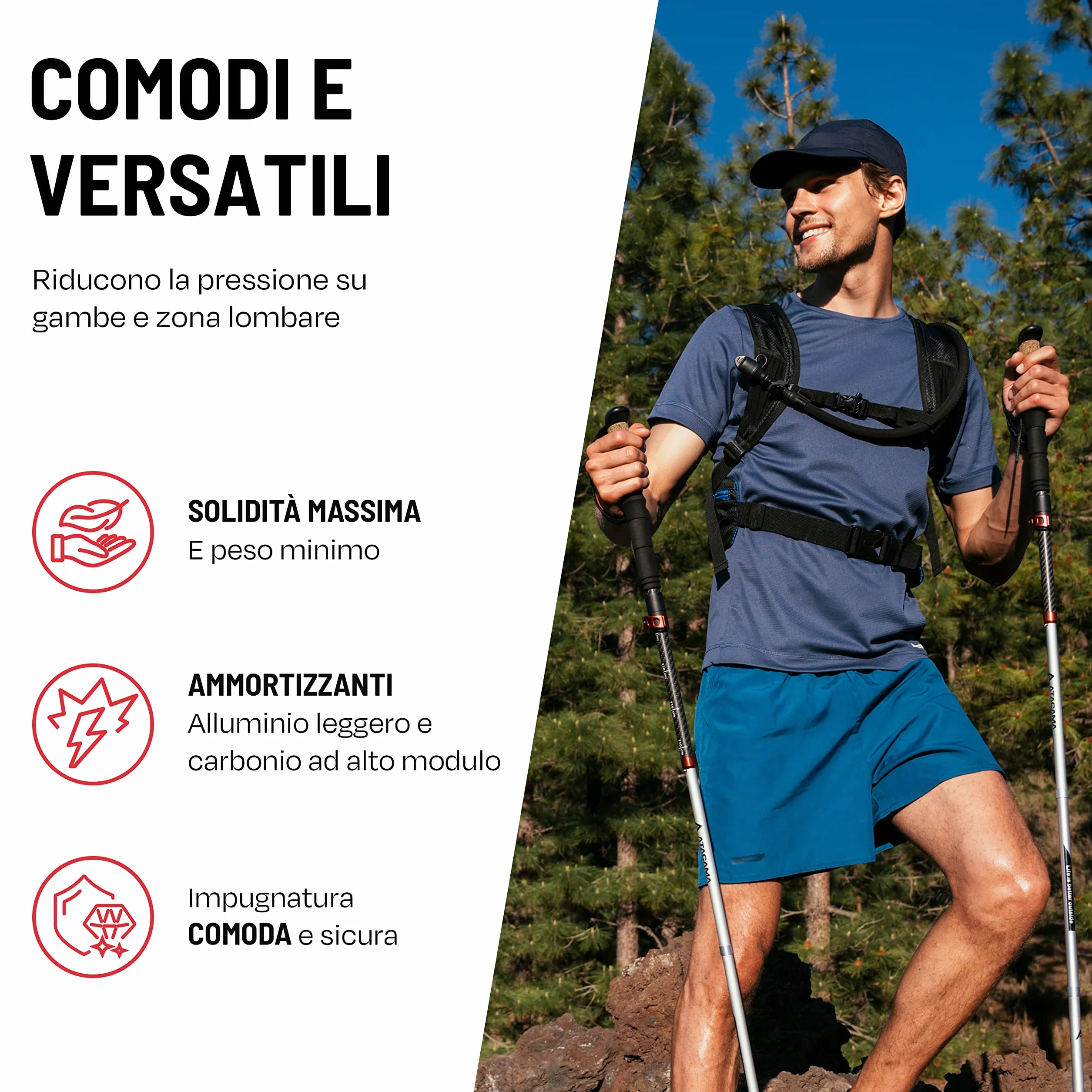 Atacama Bastoni da trekking telescopici in carbonio 3k e alluminio 7075 Nordic Walking con manico in sughero angolo regolabile