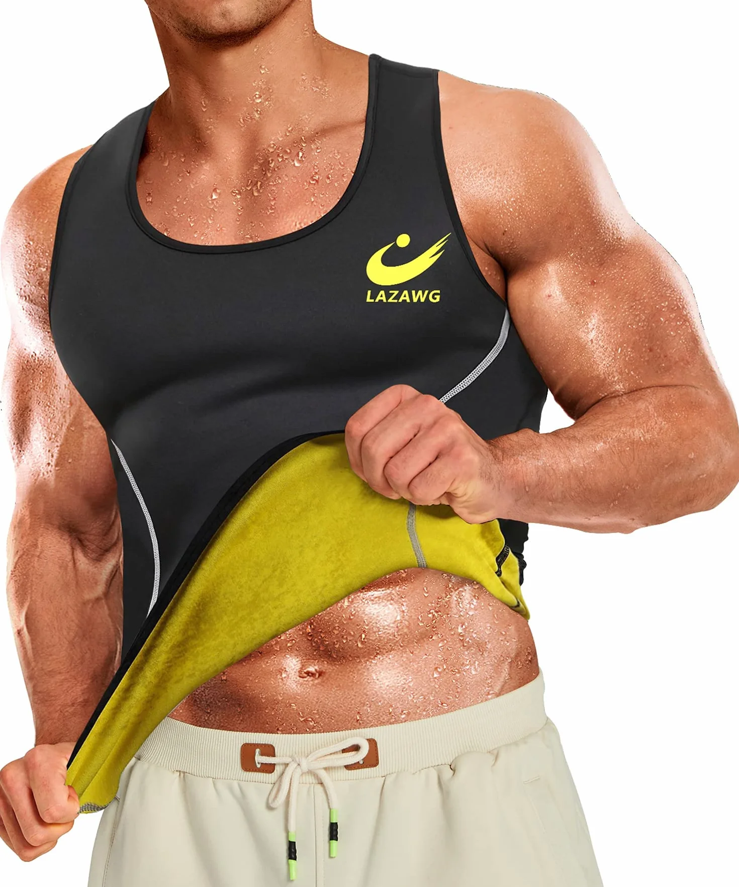 LAZAWG canotta dimagrante gilet da sauna per uomo Snellente Vita Trainer Neoprene Hot Sweat Tank Top