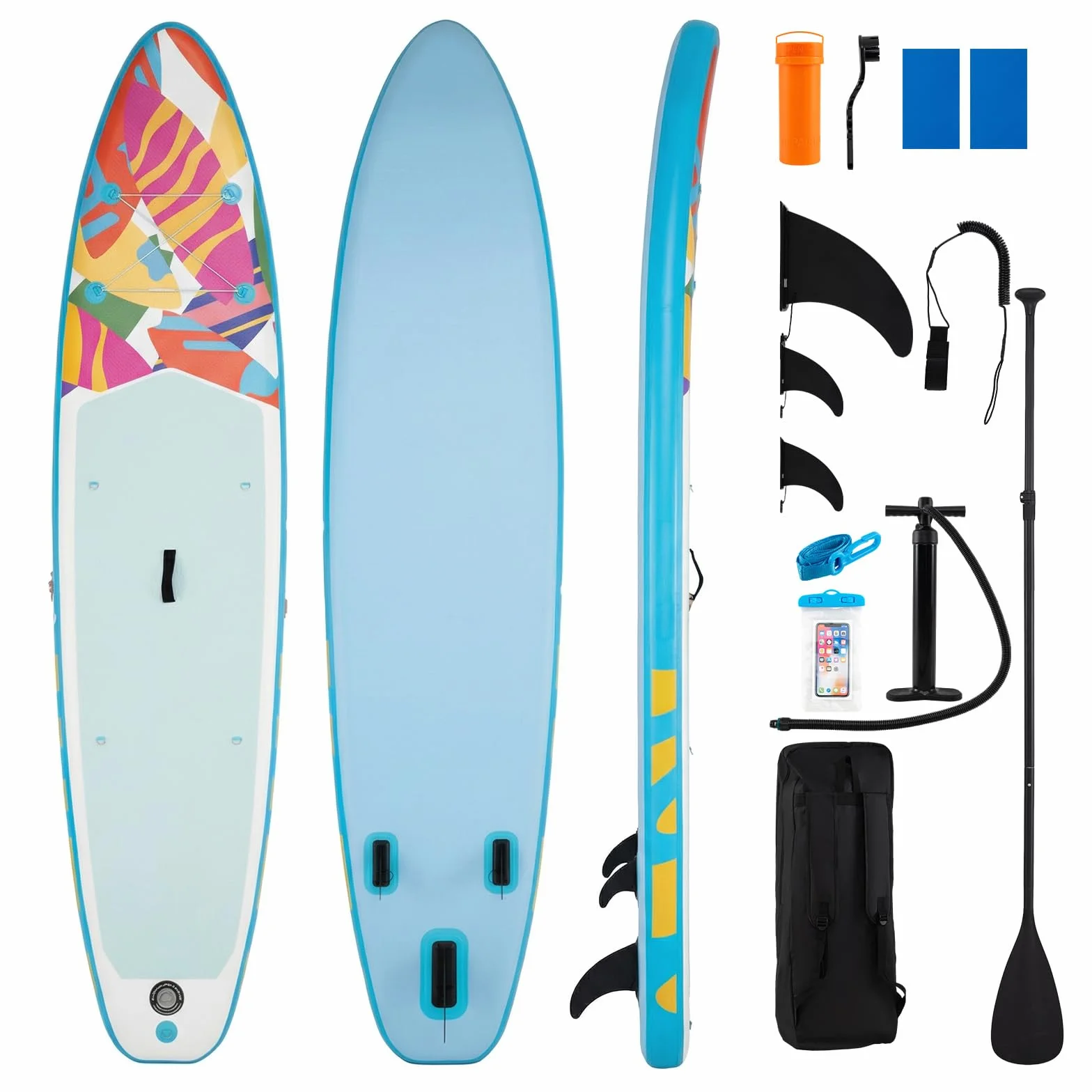 HOMASIS Tavola da SUP Gonfiabile, Paddle Board con Pompa Manuale, 3 Pinne Rimovibili, 336 x 77 x 16 cm