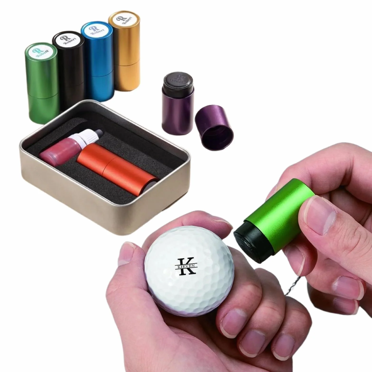 Timbro personalizzato per pallina da golf autoinchiostrante - Marcatore monogramma per golfisti