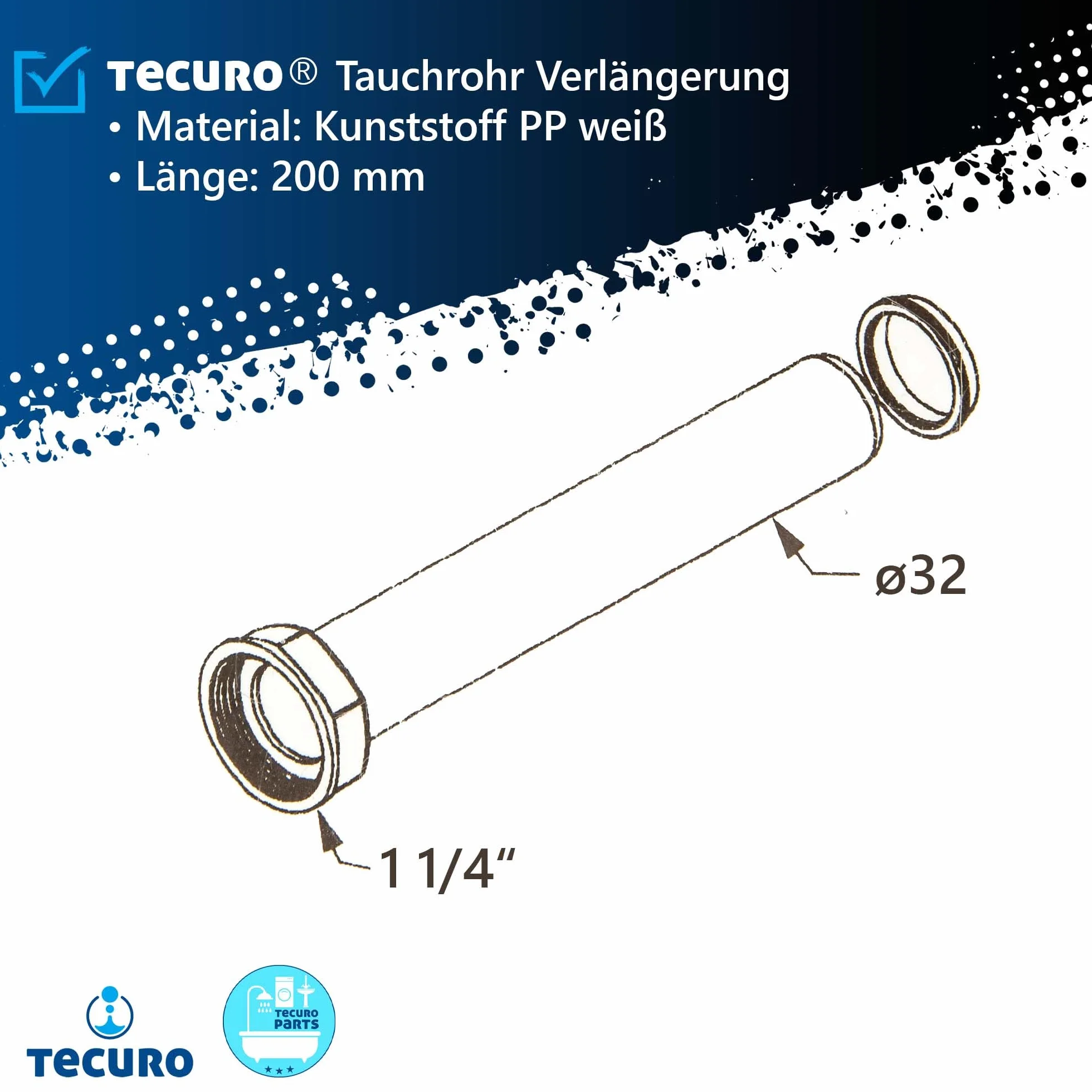 Tubo di regolazione in tecuro prolunga 200 mm per sifone