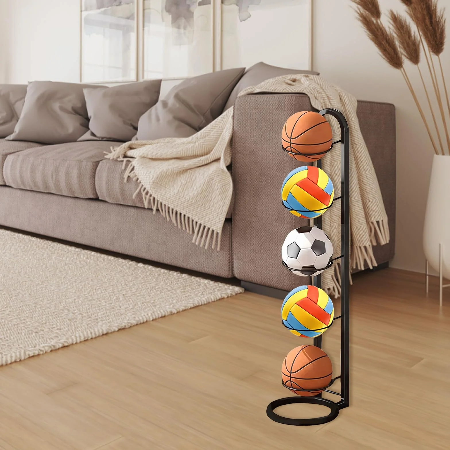 Scaffale per pallacanestro 5 livelli supporto verticale rimovibile organizer garage attrezzature sportive calcio pallavolo