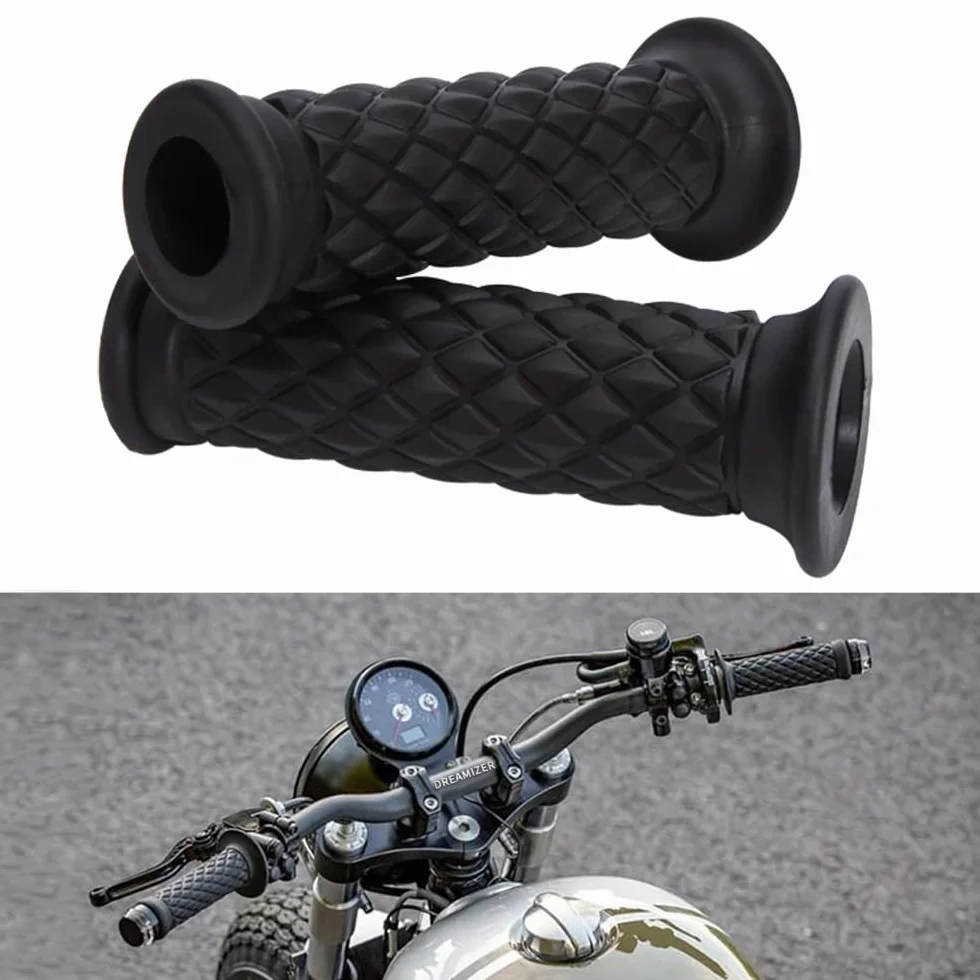 DREAMIZER 7/8" 22mm Manopole Manubrio per Moto, Universale Retrò Manopole per Manubrio Antiscivolo in gomma per Custom Moto Cafe Racer Bobber Dirt Bike Motocross