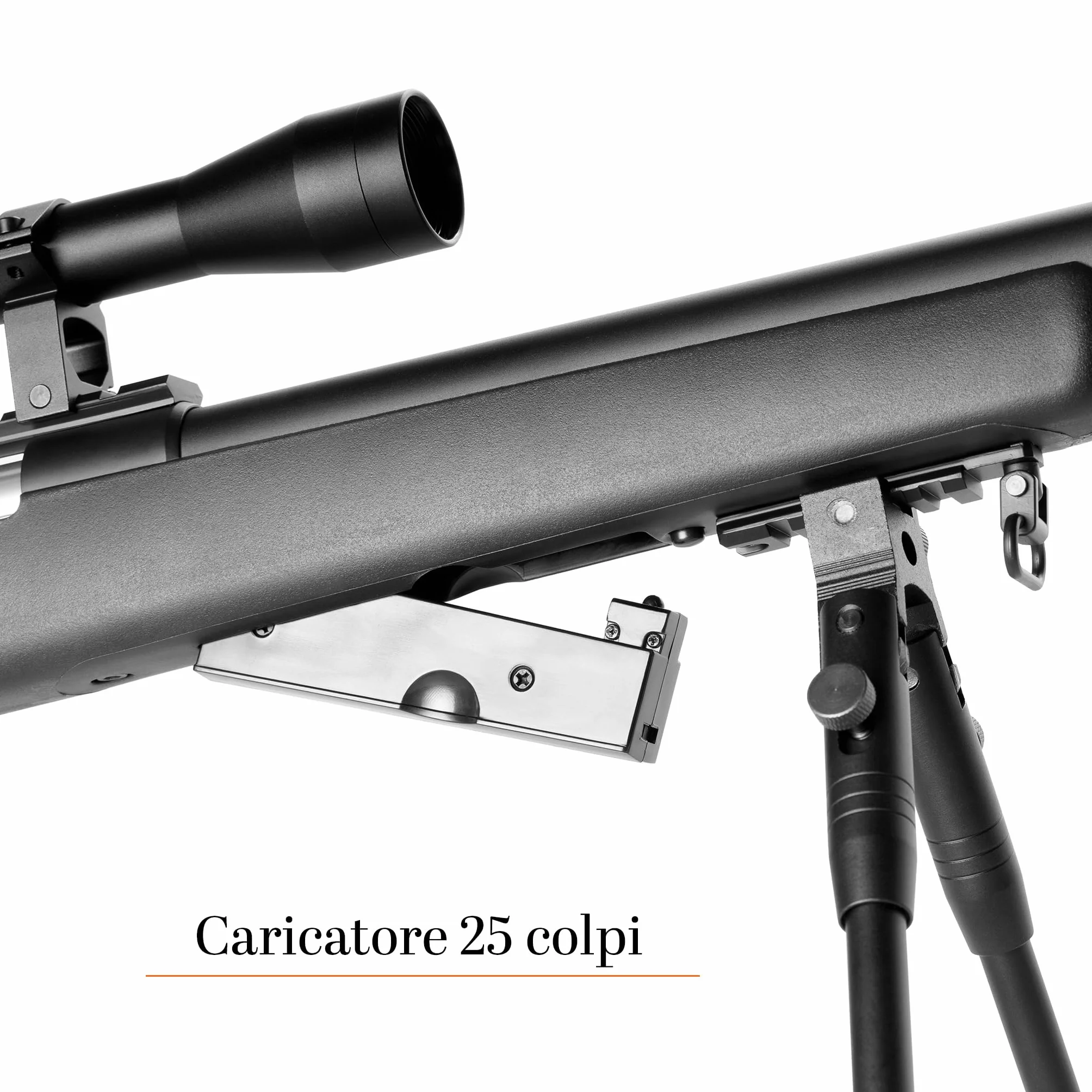 Fucile Sniper Softair M52 Bolt Action a Molla 0,9 Joule con Ottica Regolabile, Bipiede Metallico, 1000 Pallini 6mm