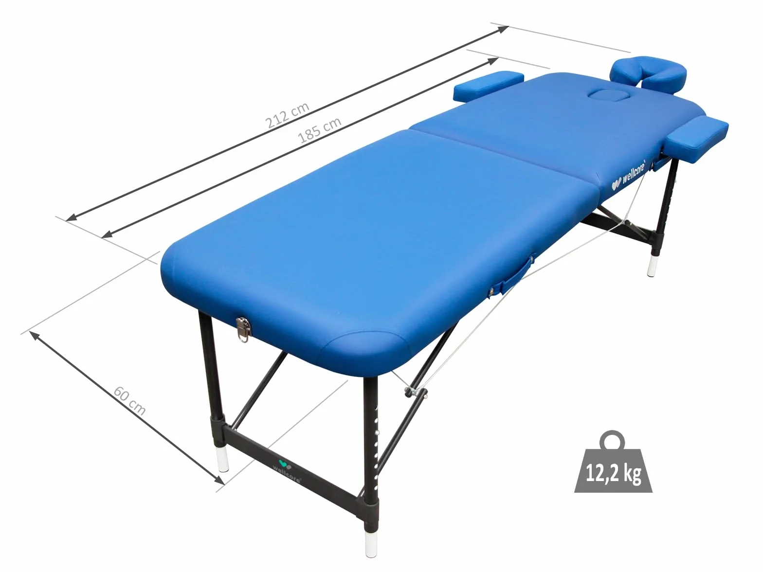 Lettino Pieghevole in Alluminio WELLCORE Quirumed 185 x 60 cm Altezza Regolabile Blu