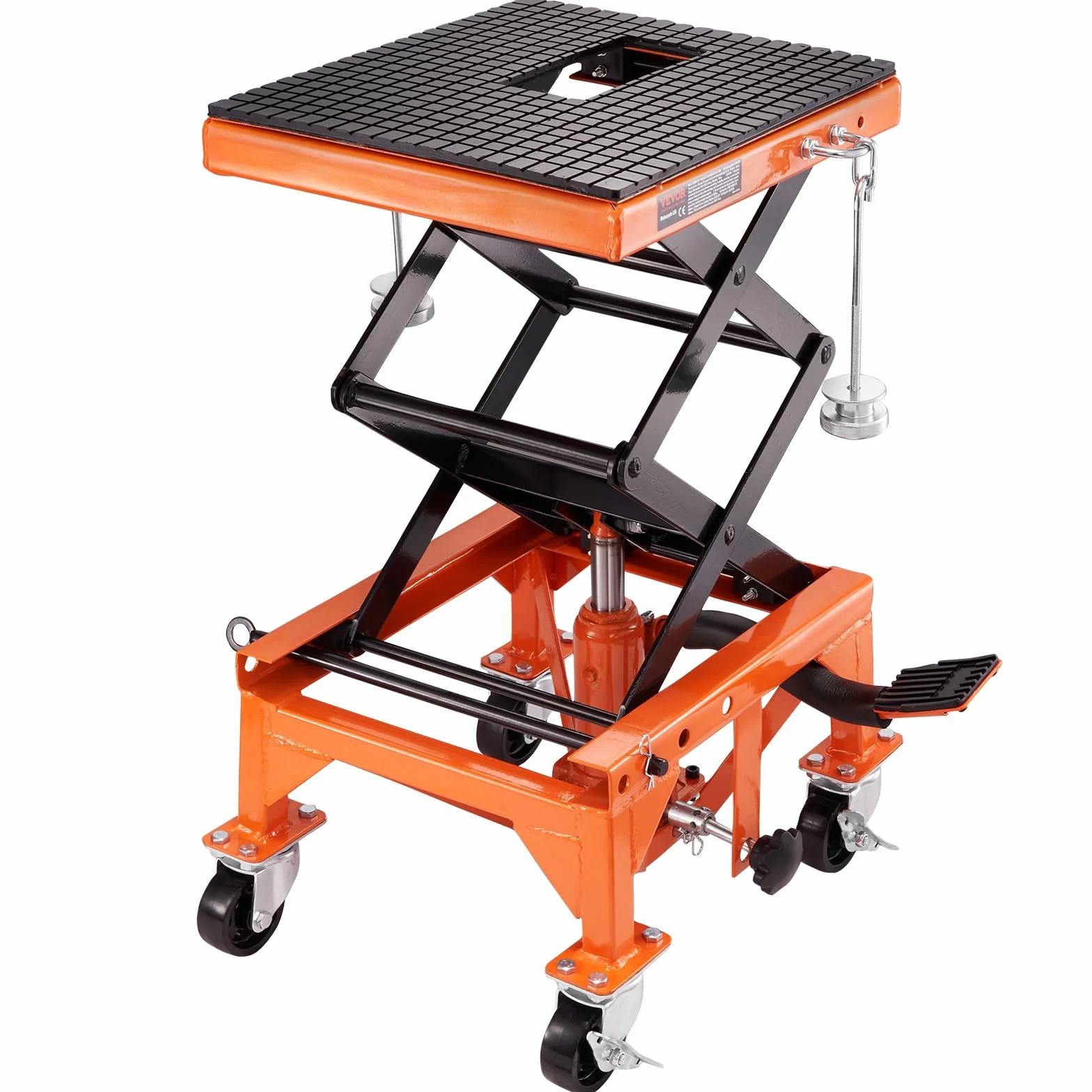 VEVOR Ponte Sollevatore Idraulico a Forbice per Moto da Officina Capacità Max. 158kg Altezza Regolabile 34-90,5 cm, Ponte Sollevatore Alzamoto da Officina Operazione Idraulica Piattaforma 41,5 x 35 cm