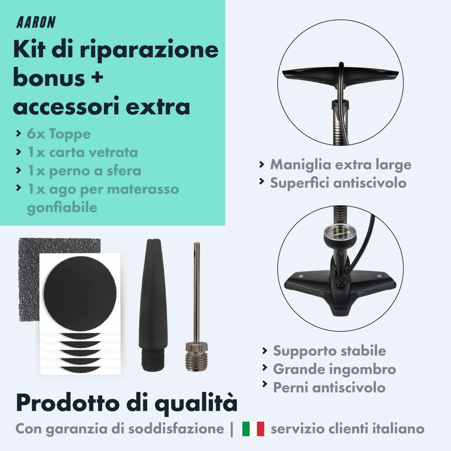 AARON Sport Pompa a Pavimento per Bicicletta Alta Pressione con Manometro per Valvole Bici Elettrica MTB Corsa