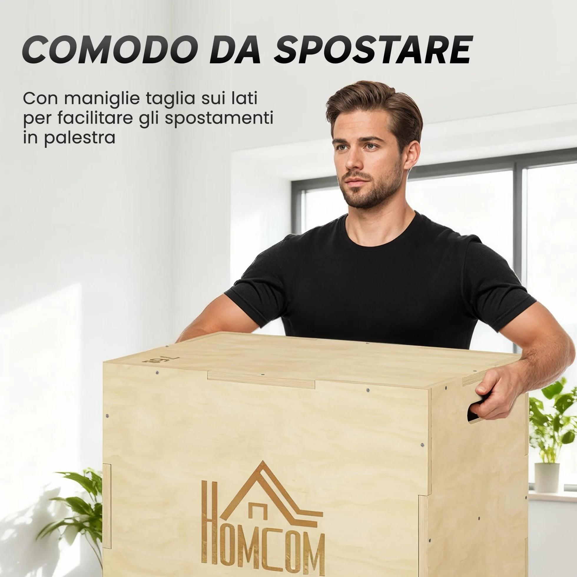 HOMCOM Plyo Box a 3 Altezze Regolabili in Legno di Faggio per Casa e Palestra