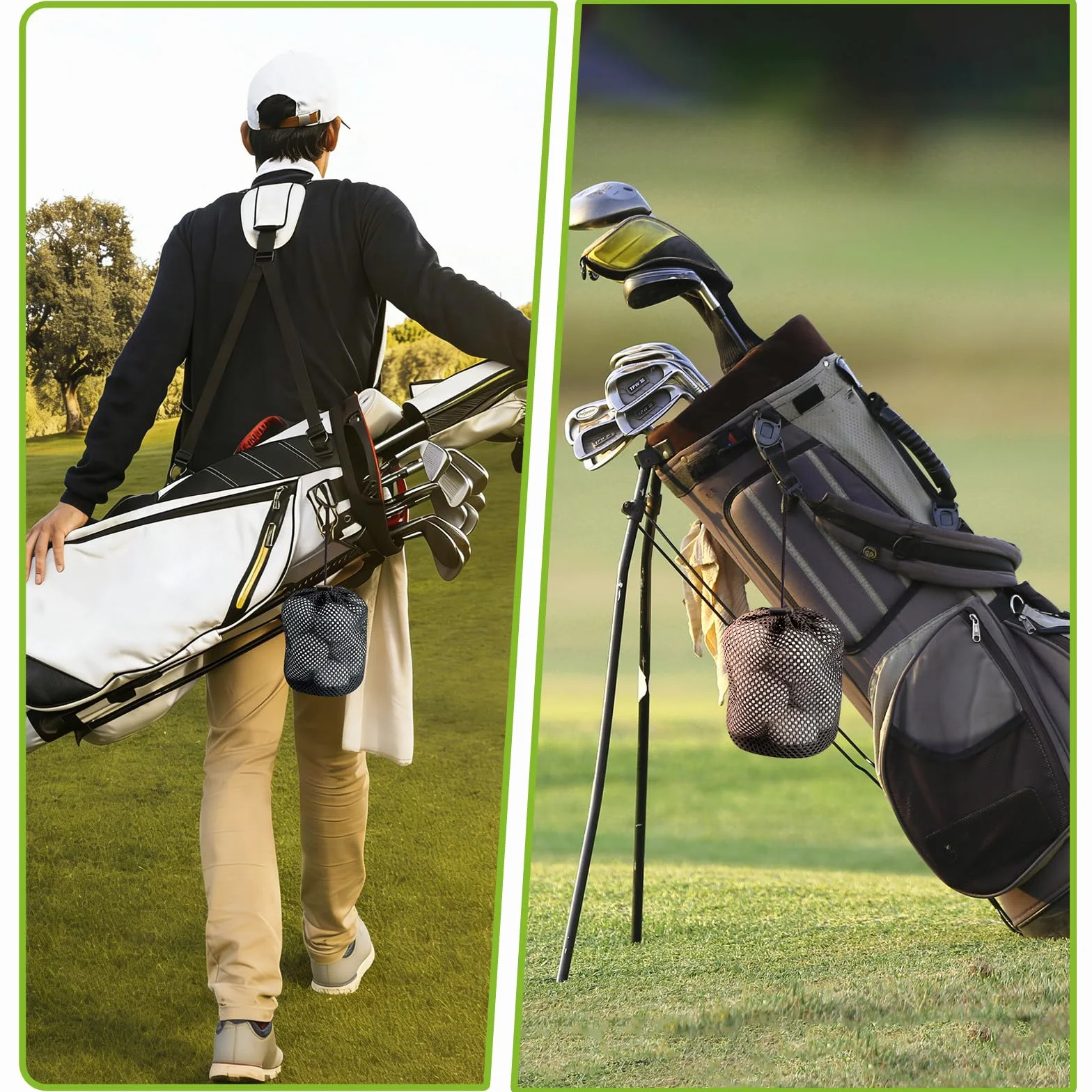 Borsa palline da golf 6 sacchetti rete coulisse portaoggetti sportiva