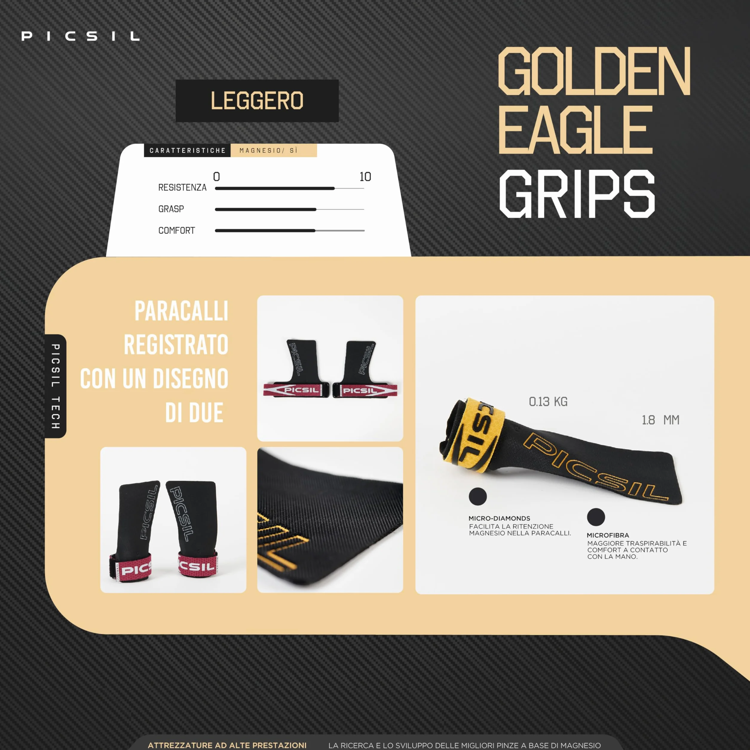 PICSIL Paracalli Golden Eagle Grips da Competizione Materiale Ibrido per Cross Training Calisthenics Fitness