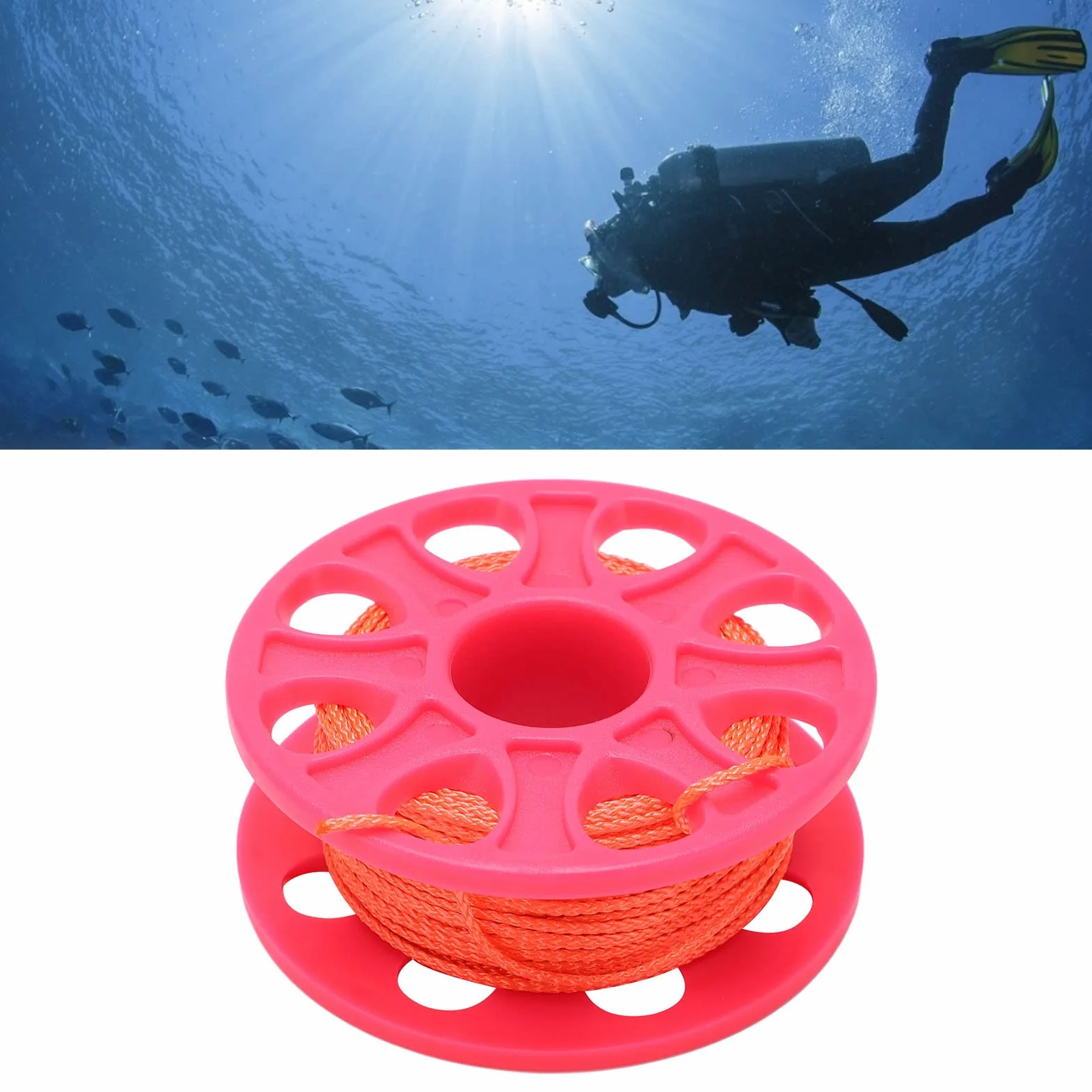Bobina per immersioni subacquee da 30 m con clip a scatto a doppia estremità, design svasato