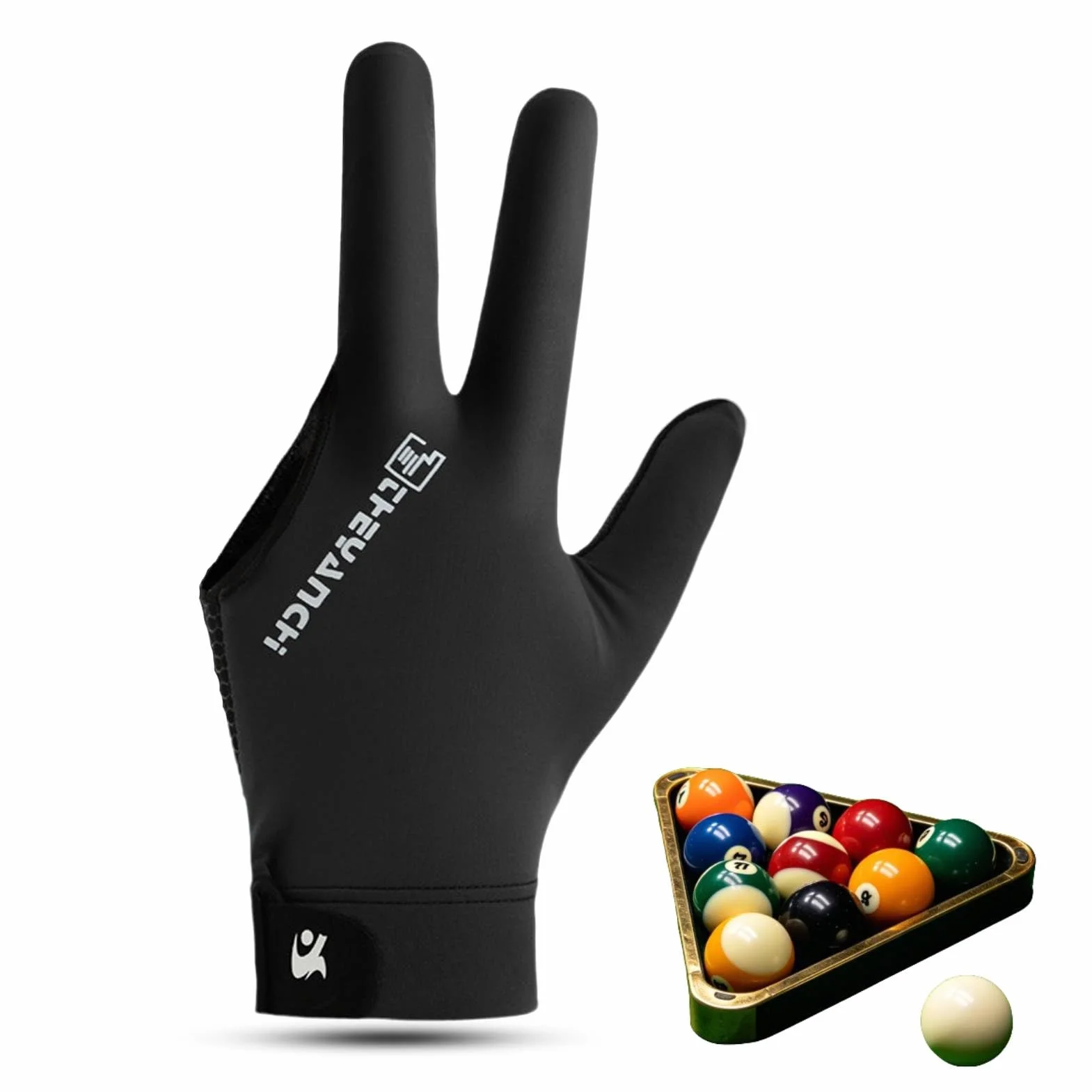 Guanti di biliardo professionisti traspiranti a 3 dita per snooker, accessorio sinistra, Nero