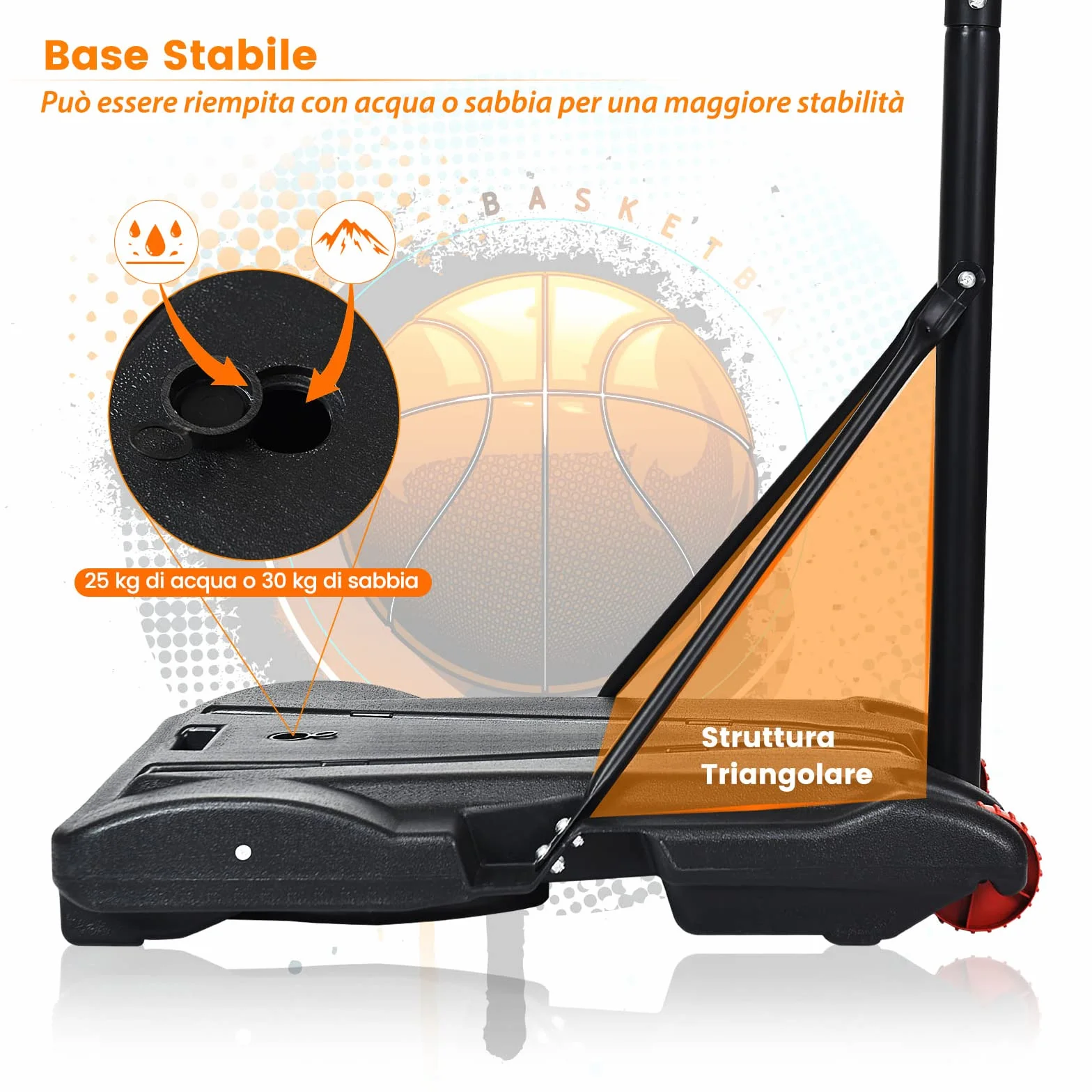 COSTWAY Canestro da Basket Regolabile 178-208 cm per Bambini con Ruote e Base Riempibile