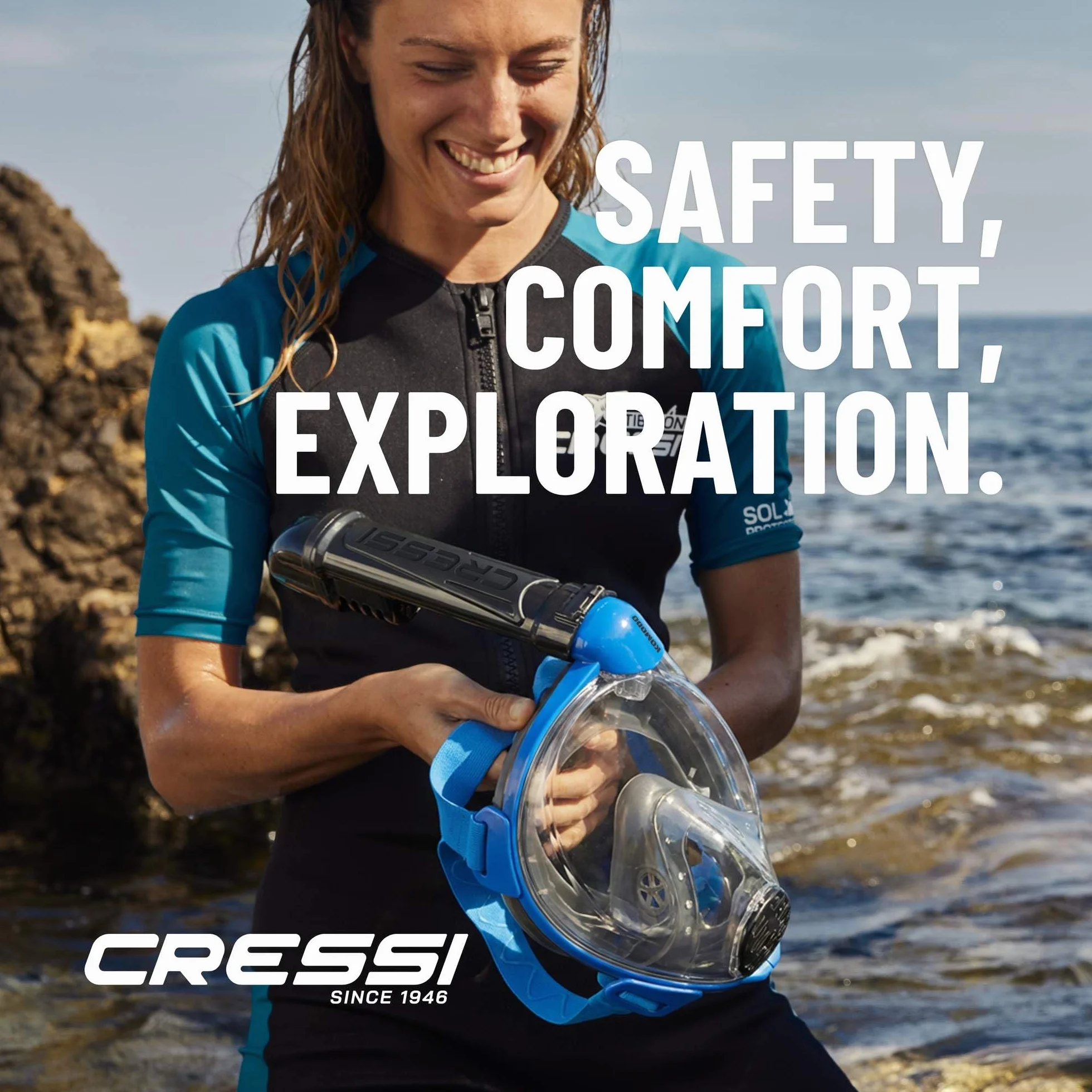 CRESSI Komodo Full Face Maschera Integrale Snorkeling Visione 180° Silicone Anti Appannamento