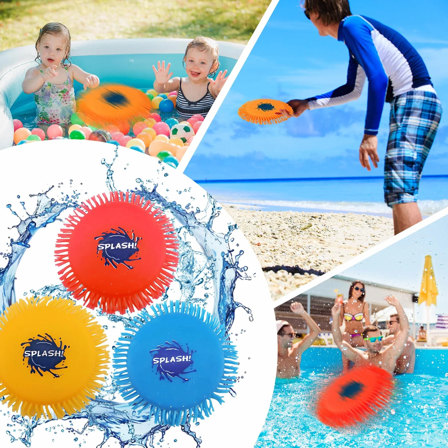 Frisbee ad Acqua Riutilizzabile 3 Pezzi Ø17cm per Piscina Spiaggia Bambini Adulti