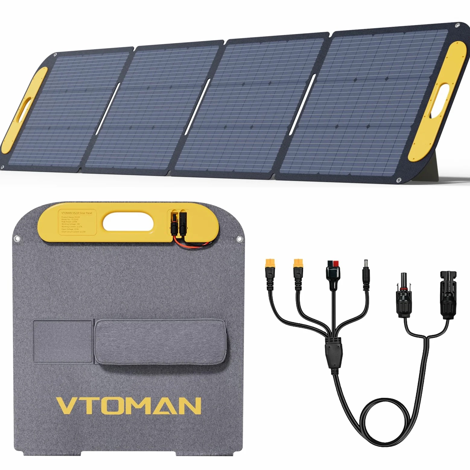 VTOMAN 200W Pannello Solare Pieghevole e leggero con efficienza del 25%, | Caricabatterie ETFE, Grado di impermeabilità IP67 e adattatori Anderson XT60/XT90/DC5521 per camper e attività all'aperto