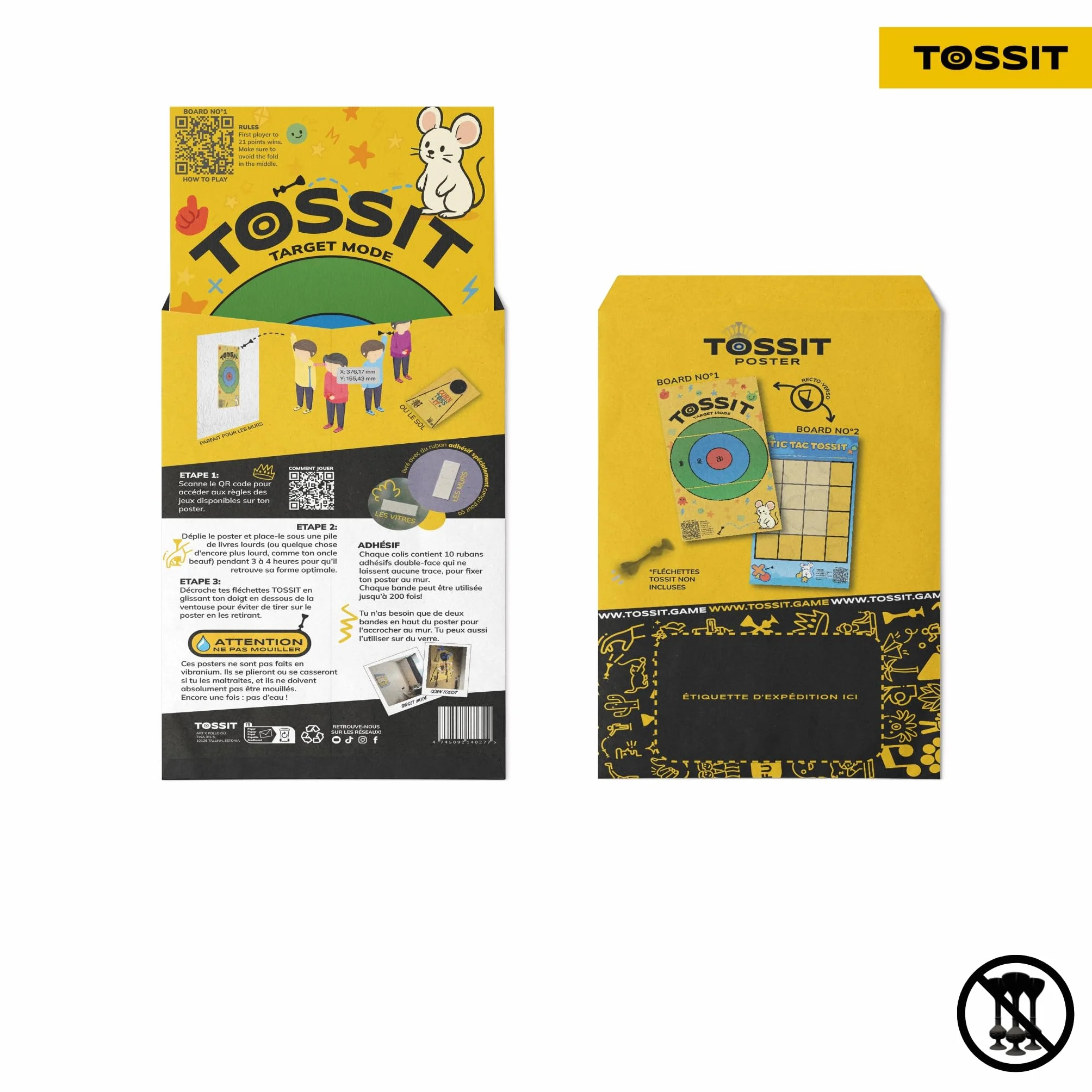 TOSSIT Poster 2 in 1 Tic-Tac-Toe e bersaglio classico per freccette a ventosa, rimovibile e riutilizzabile