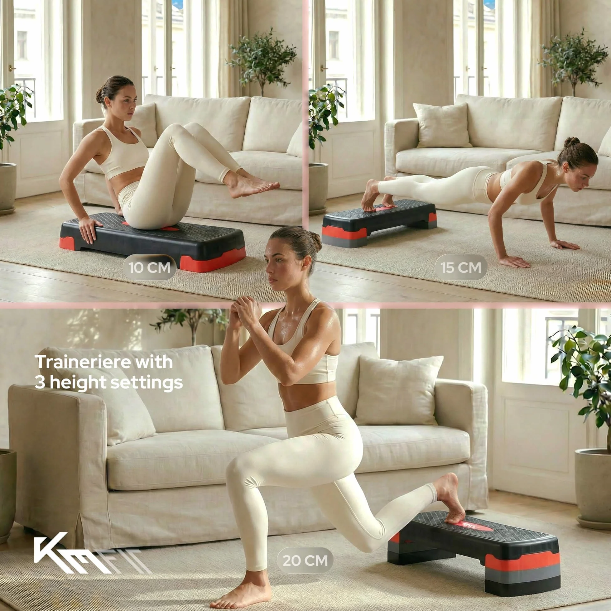 KM-Fit Fitness Stepper Aerobic Step-Bench regolabile 3 posizioni 200 kg con tappetino antiscivolo