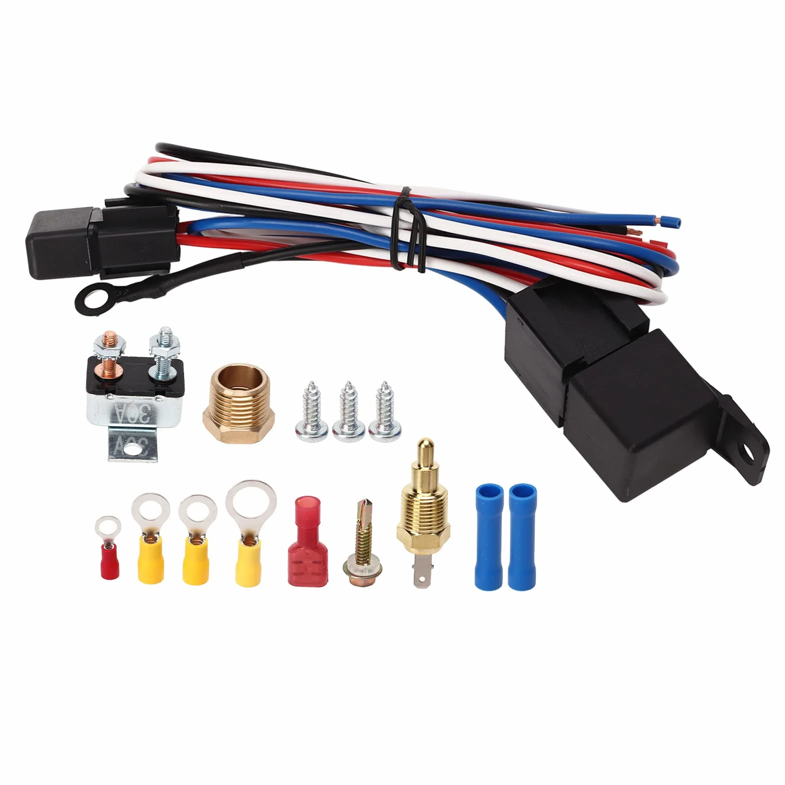 12V Kit Cavi Relè Termostato Ventola Radiatore Elettrico, Kit Relè Ventola Raffreddamento con Termostato Regolabile