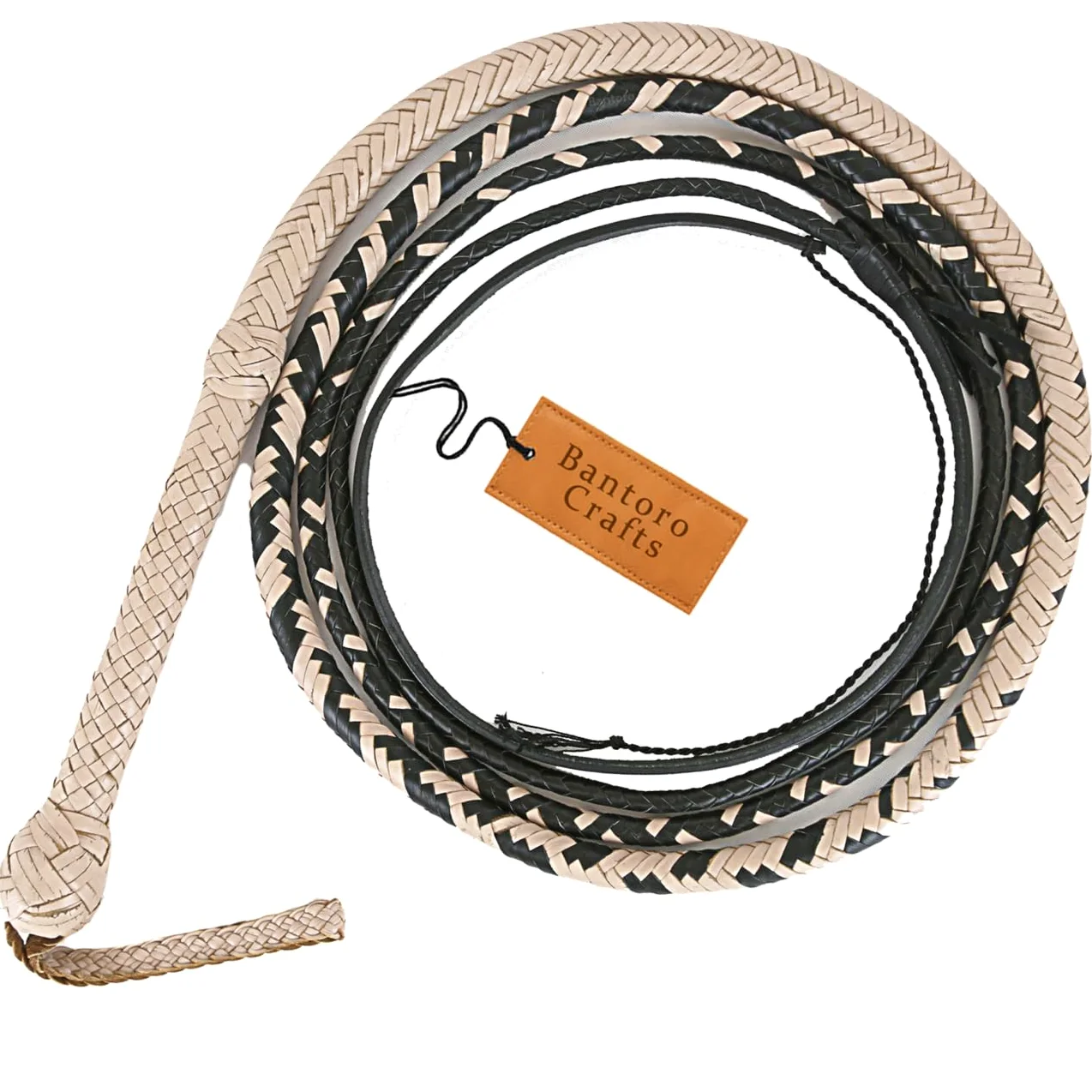 Crema e Nero Frusta in Pelle di Canguro Bullwhip16 Trecce Fili Pelle Intrecciata Frusta Che schiocca Forte Frusta di Cuoio per Gli Sport equestri Indiana Jones