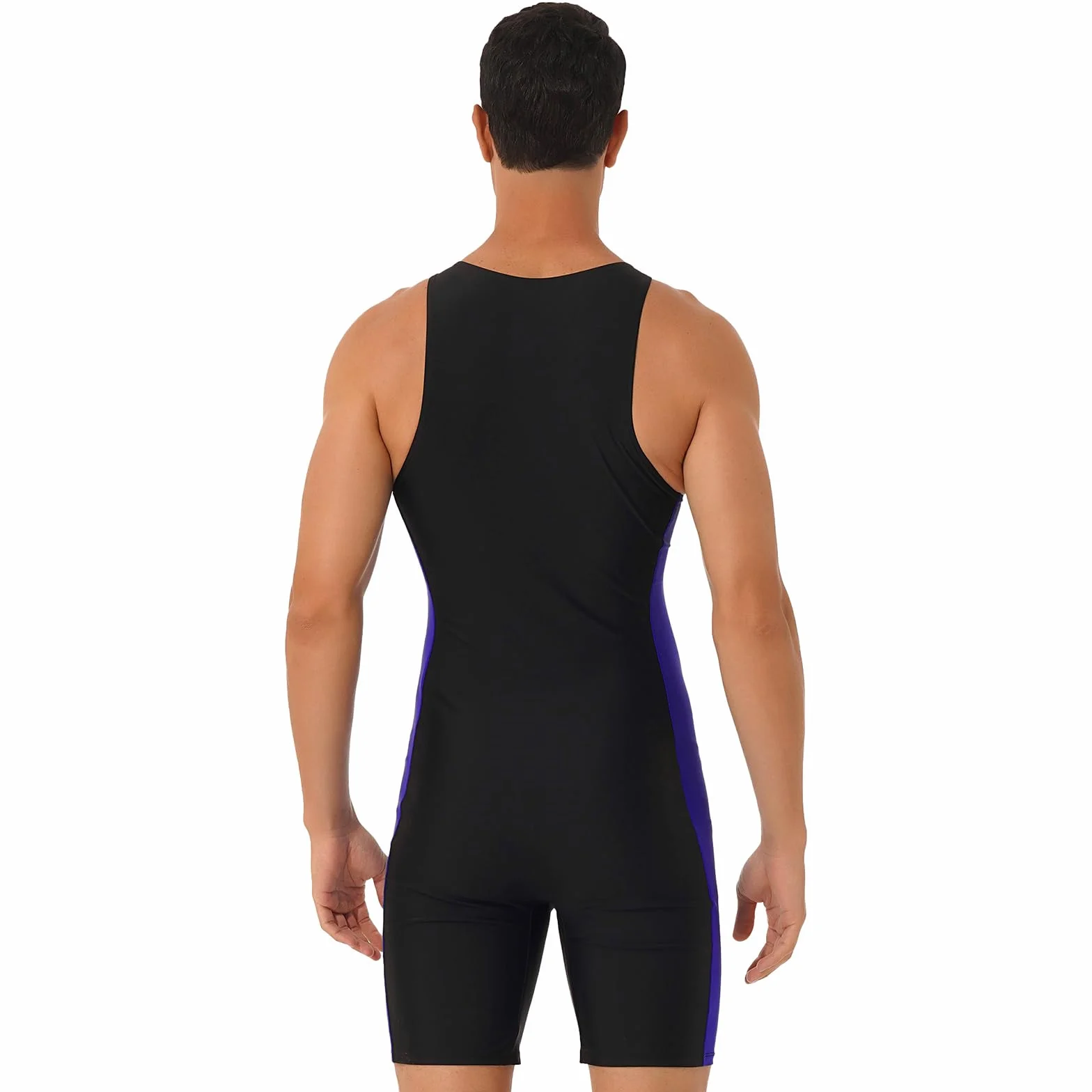 Costume da Bagno Uomo Intero Scollo Tondo Senza Maniche Pantaloncini Laterali Muta Triathlon Spiaggia Piscina Nuoto